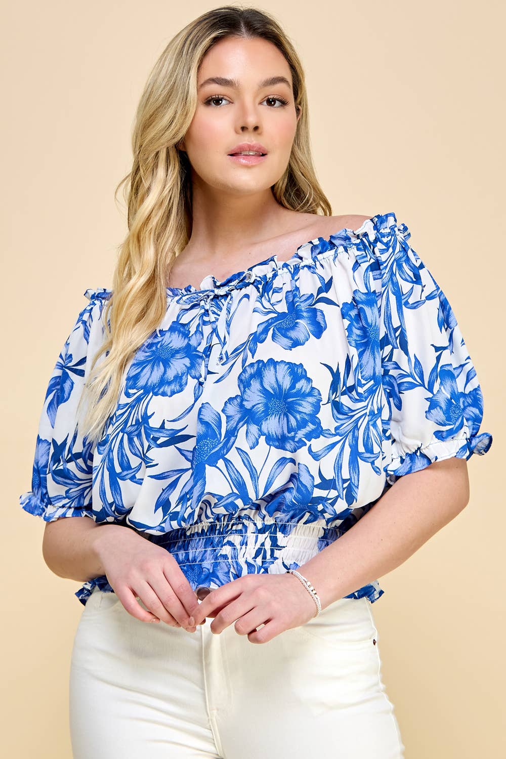 Plus Size Off Shoulder Tropical Top
