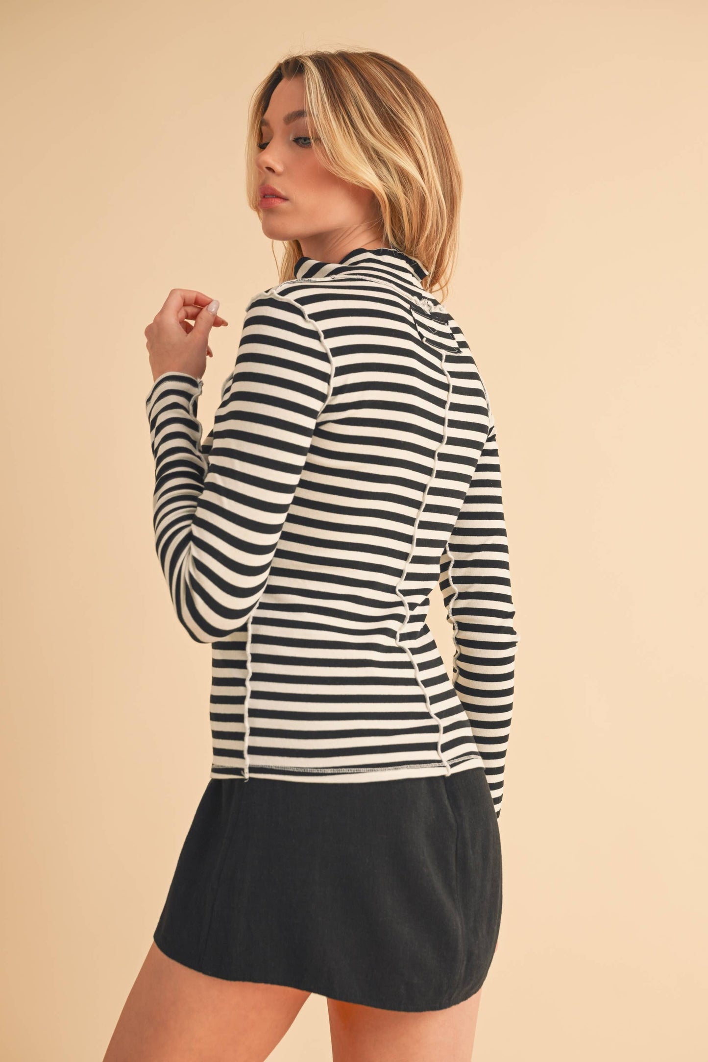 Classic Striped Mock Neck Top