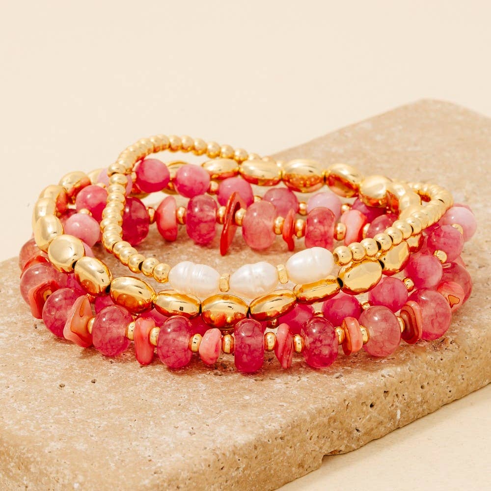 4Pc Stone And Metallic Beaded Bracelet Set