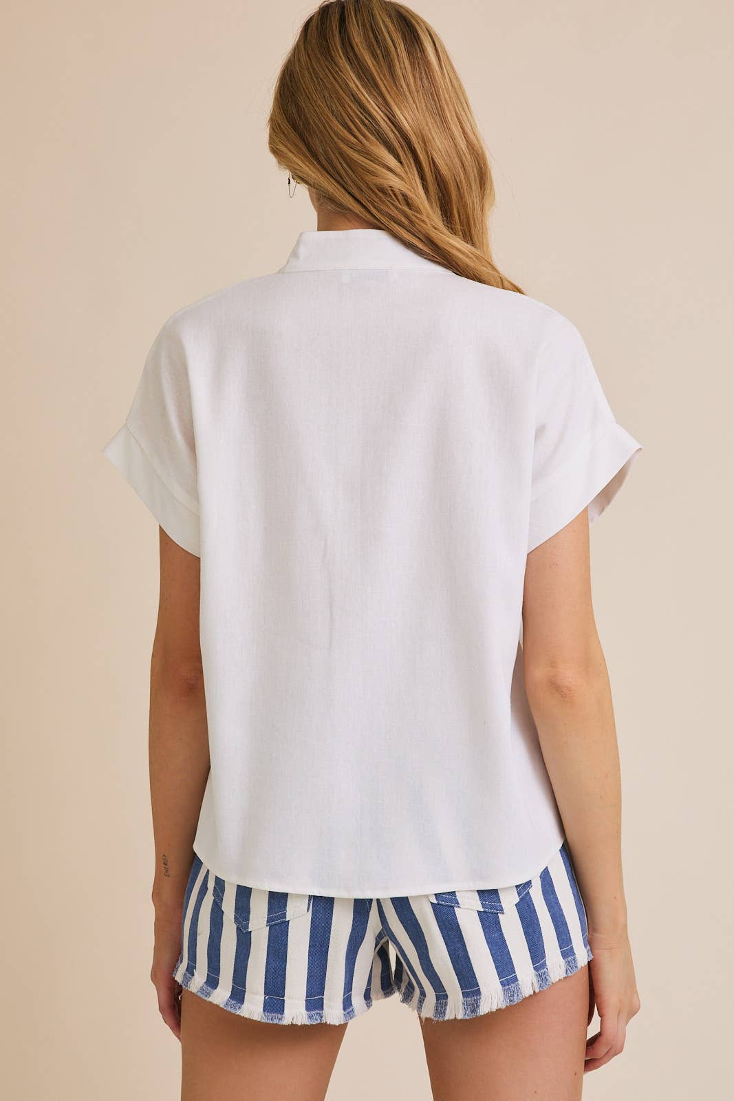 V-Neck Short Sleeve Flare Hem Top