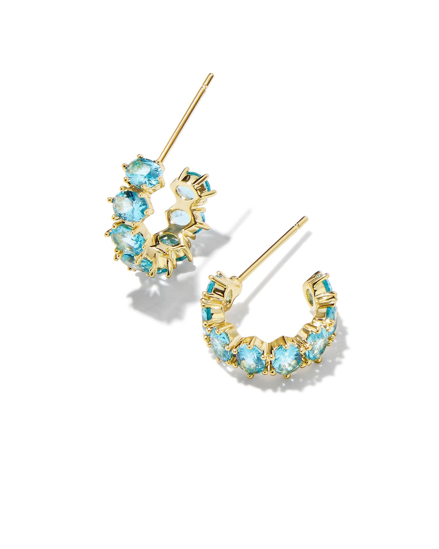 Cailin Gold Huggie Earrings in Gold Aqua Crystal - March