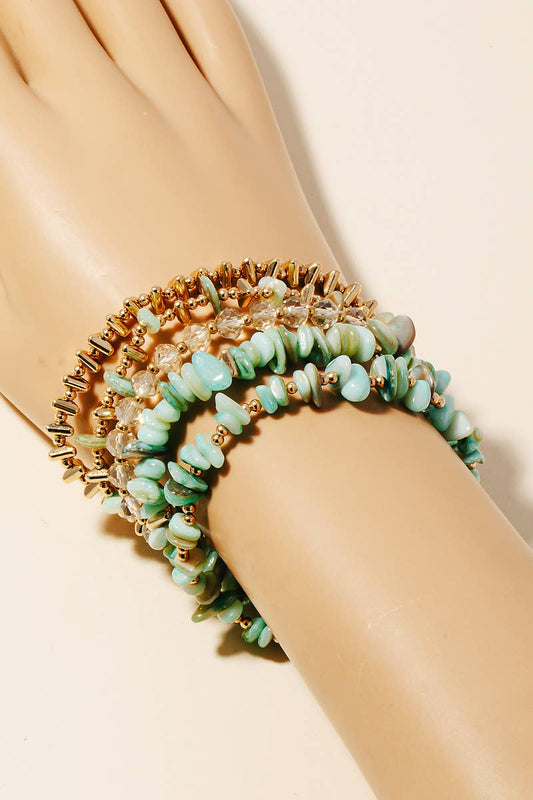 Glass And Pebble Stone Beaded Bracelet Set