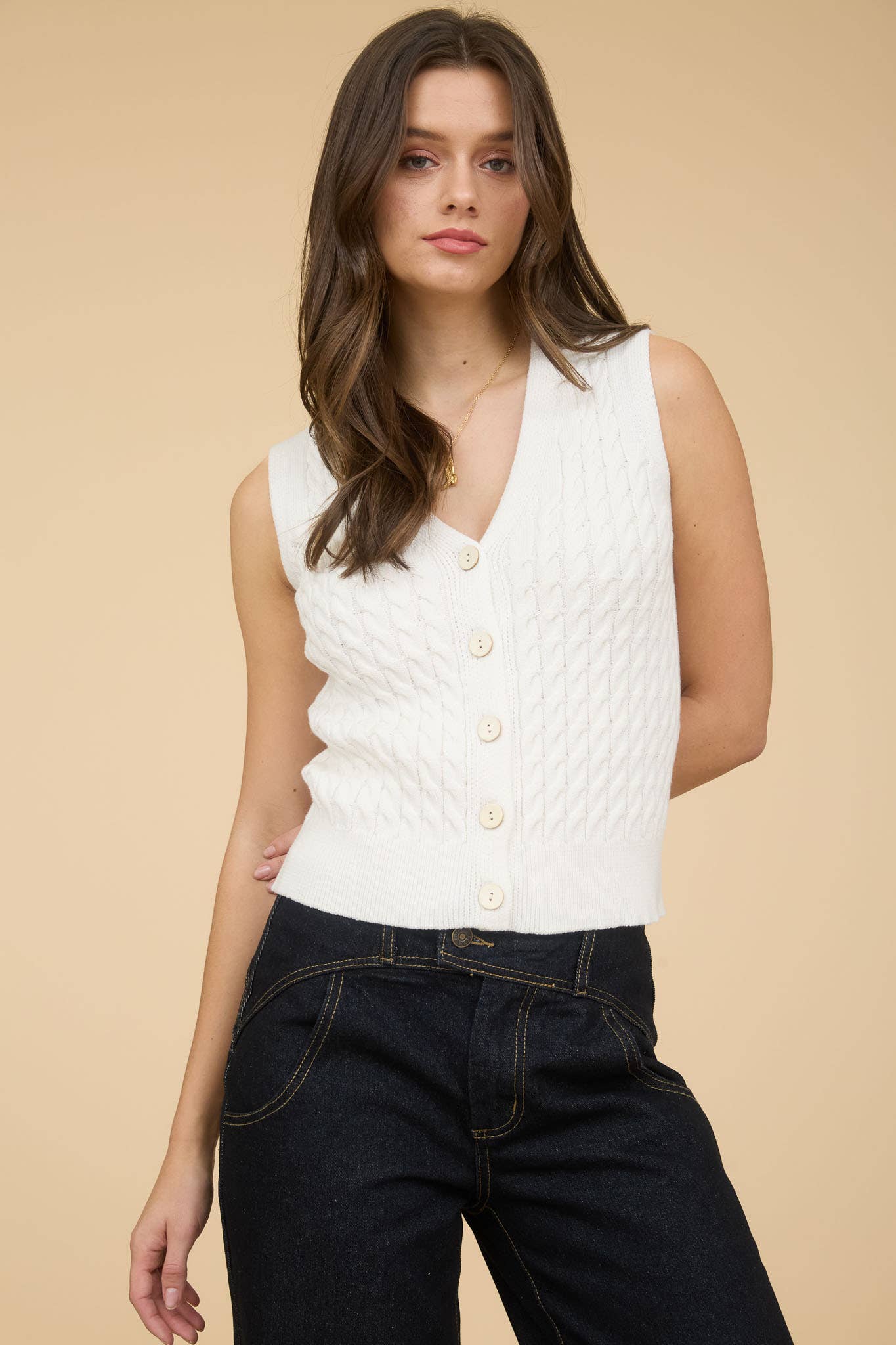 The Ivy Cable Button Sweater Vest