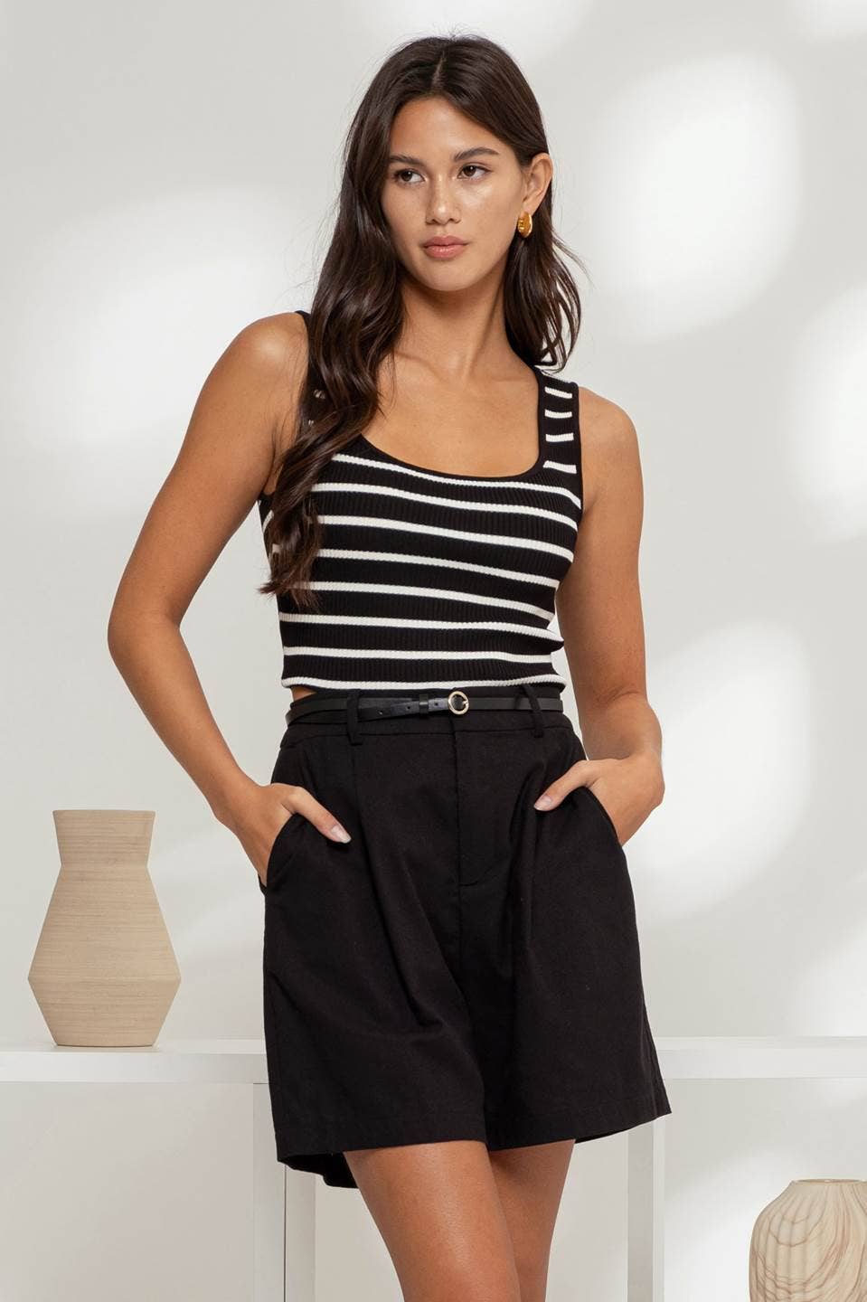 Stripe Sweater Knit Tank Top