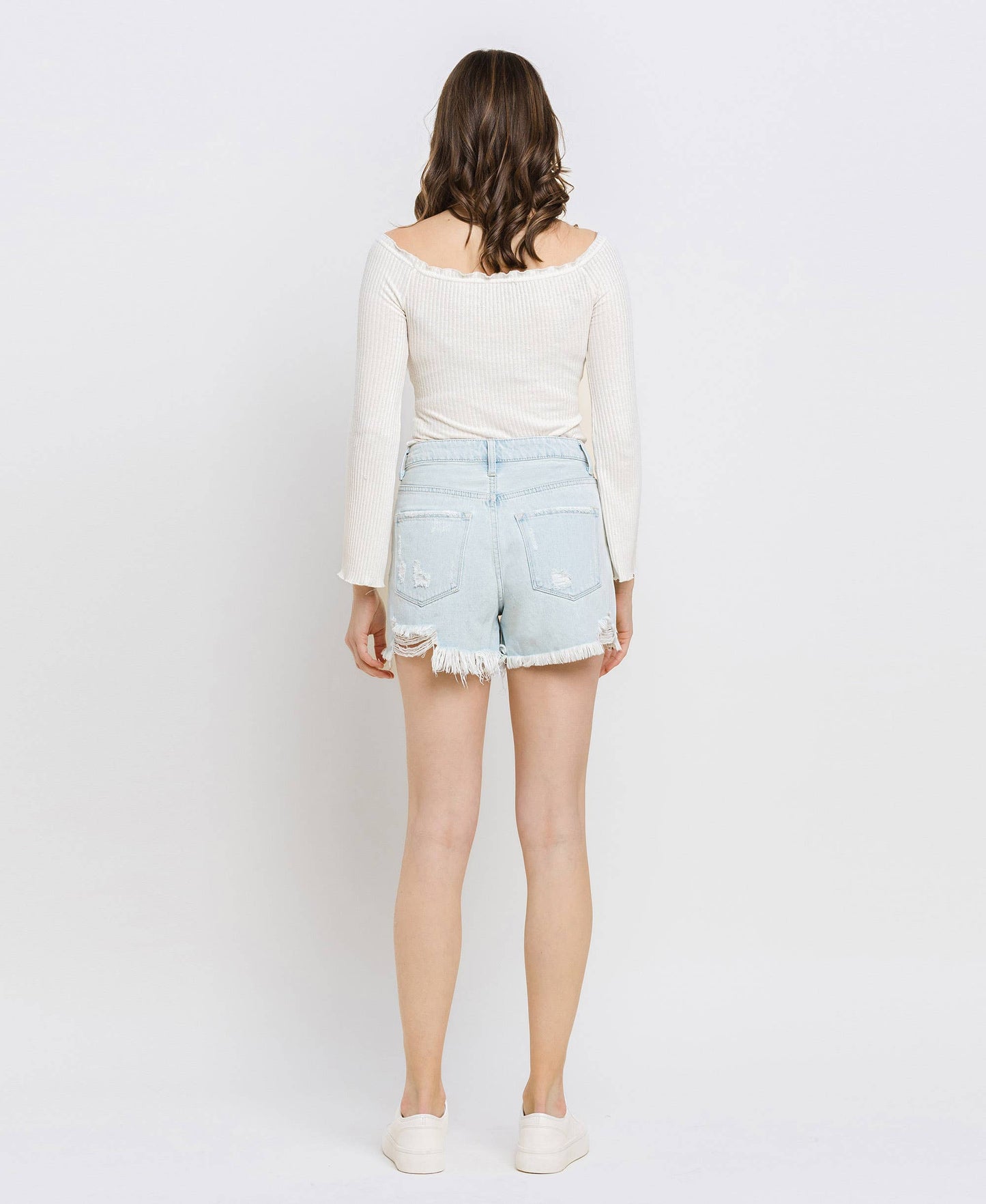 Super High Rise Distressed Mom Shorts