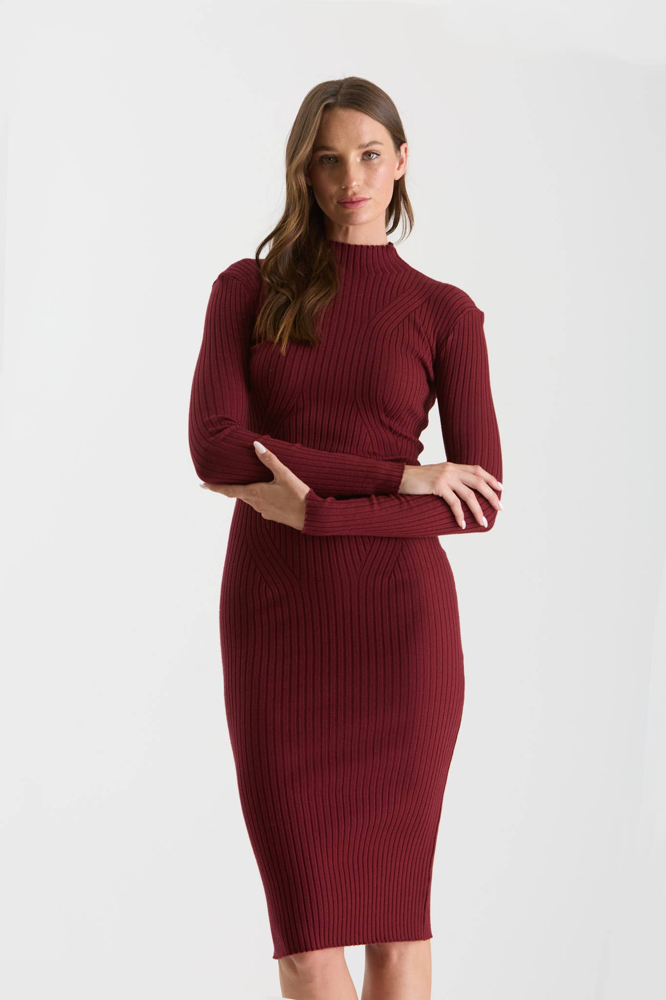 Mock Neck Long Sleeve Sweater Dress