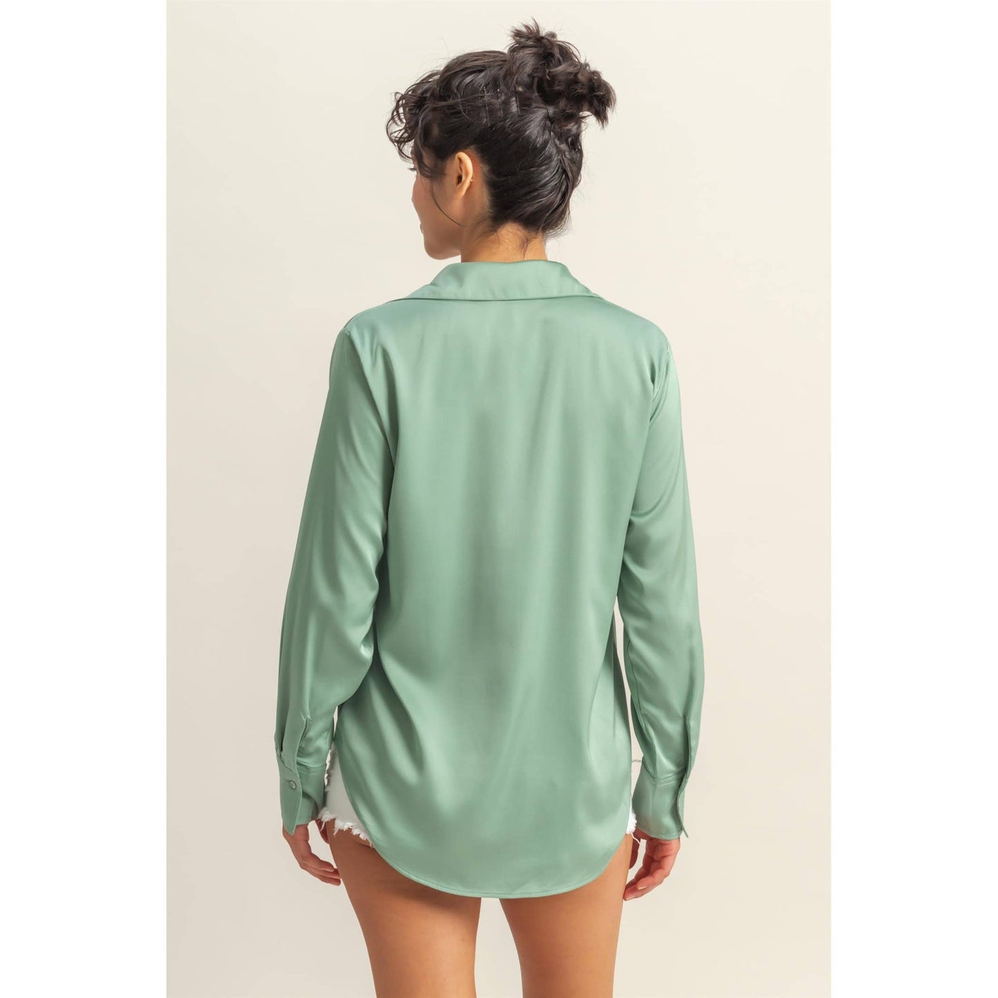 Button-Up Collared Satin Blouse