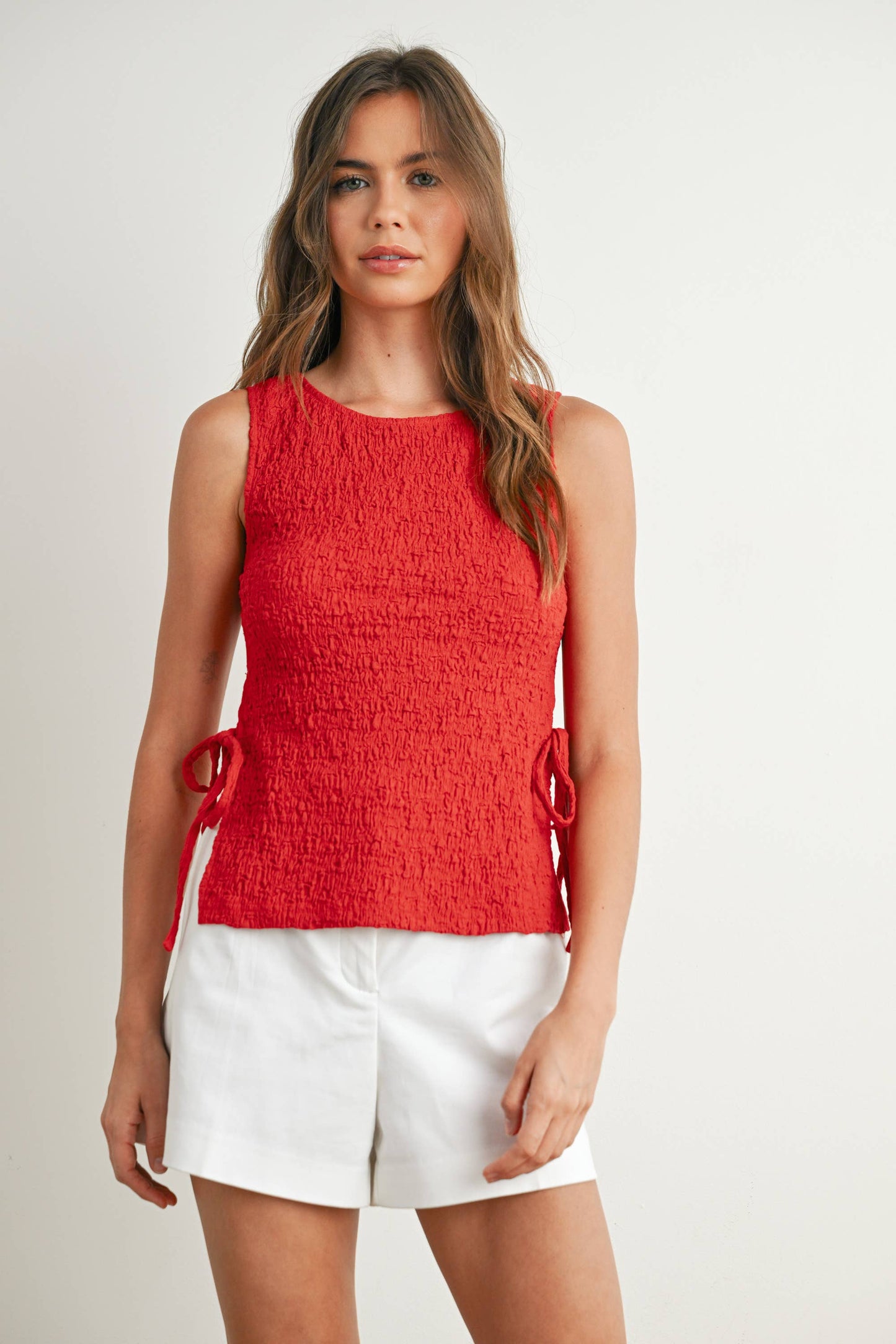 Crimson Texture Tie-Top