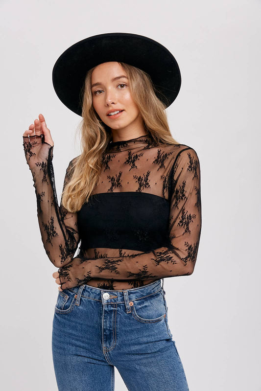 Floral Embroidery Lace Mesh Top