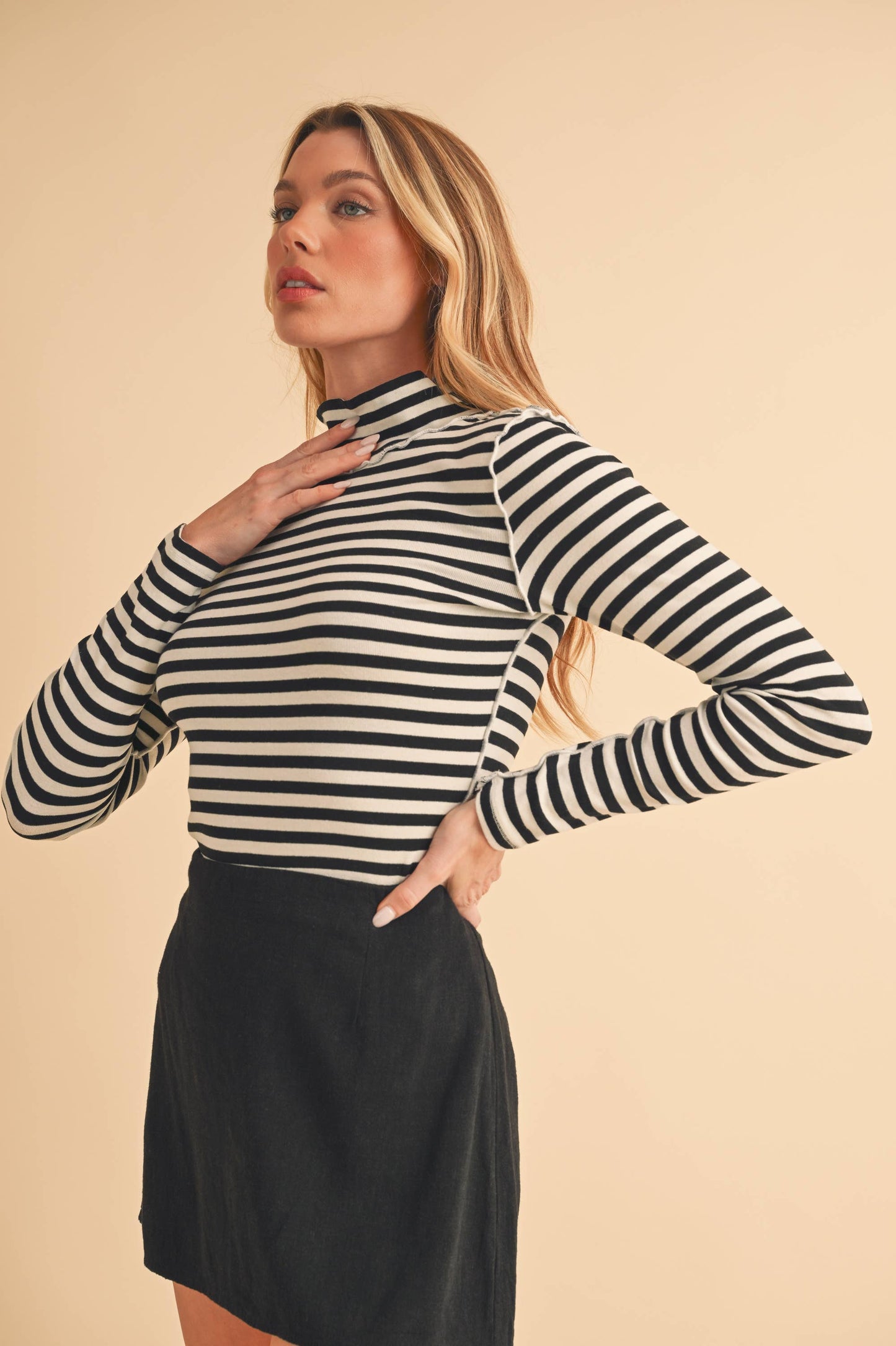 Classic Striped Mock Neck Top