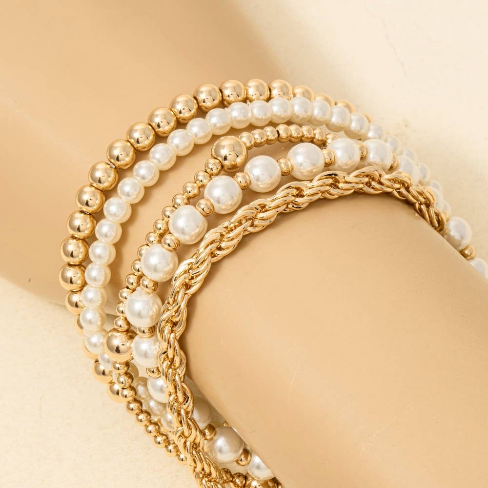 Pearl And Metallic Beaded Bracelet Set