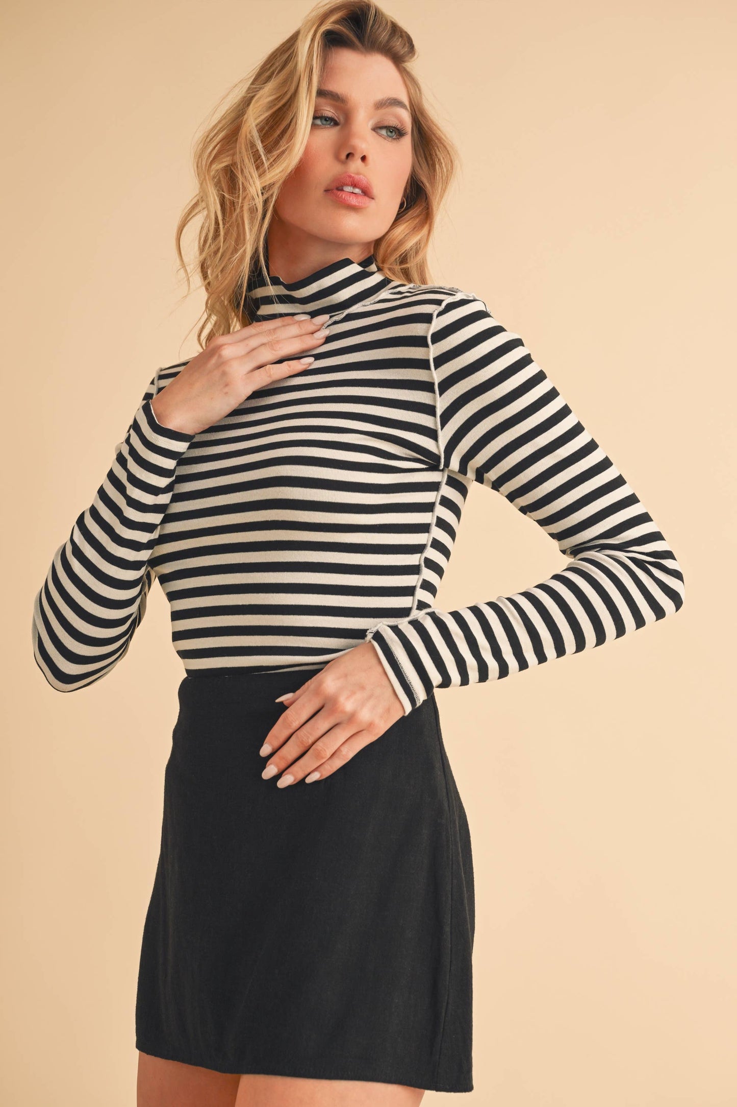 Classic Striped Mock Neck Top