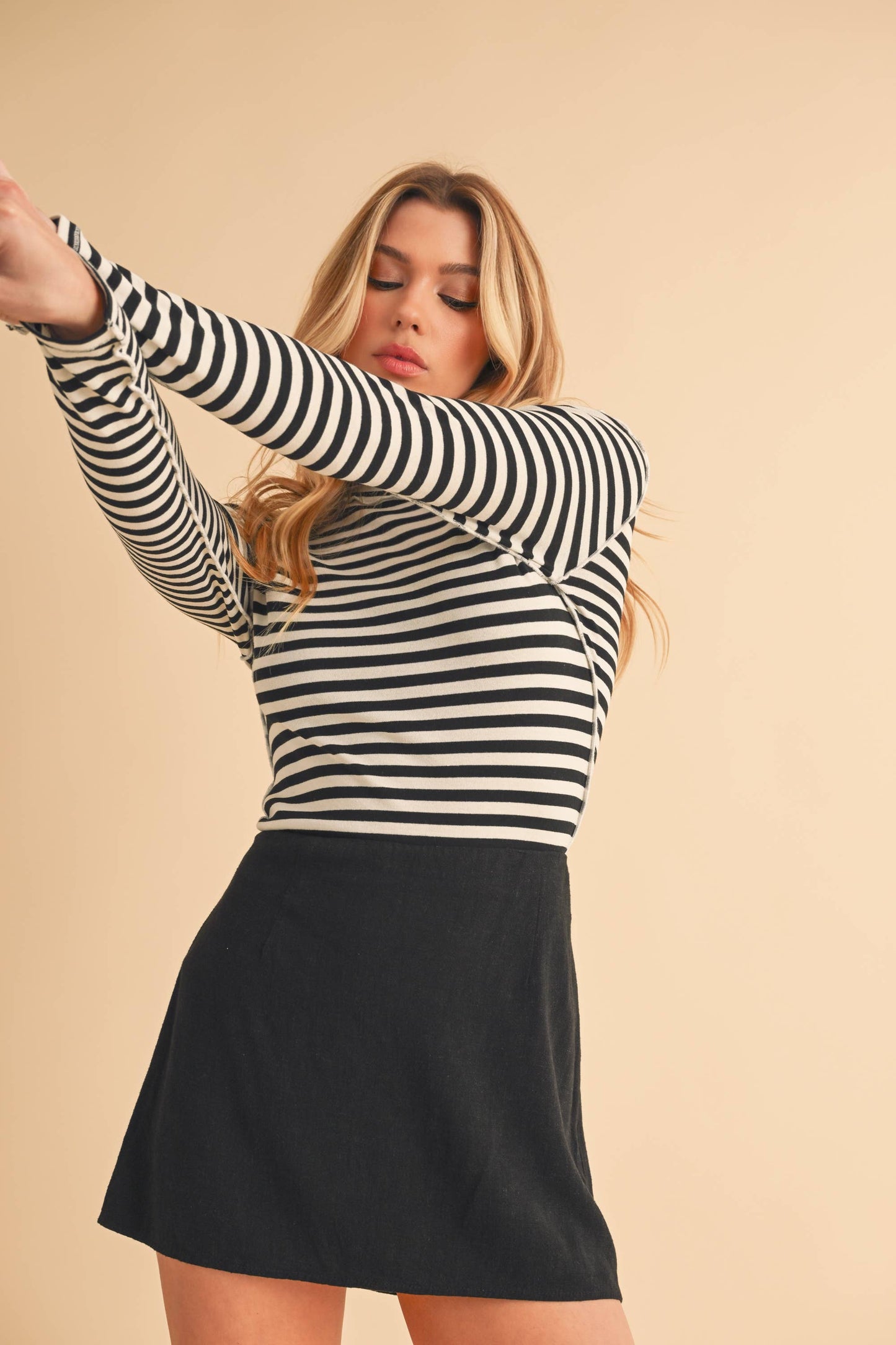 Classic Striped Mock Neck Top