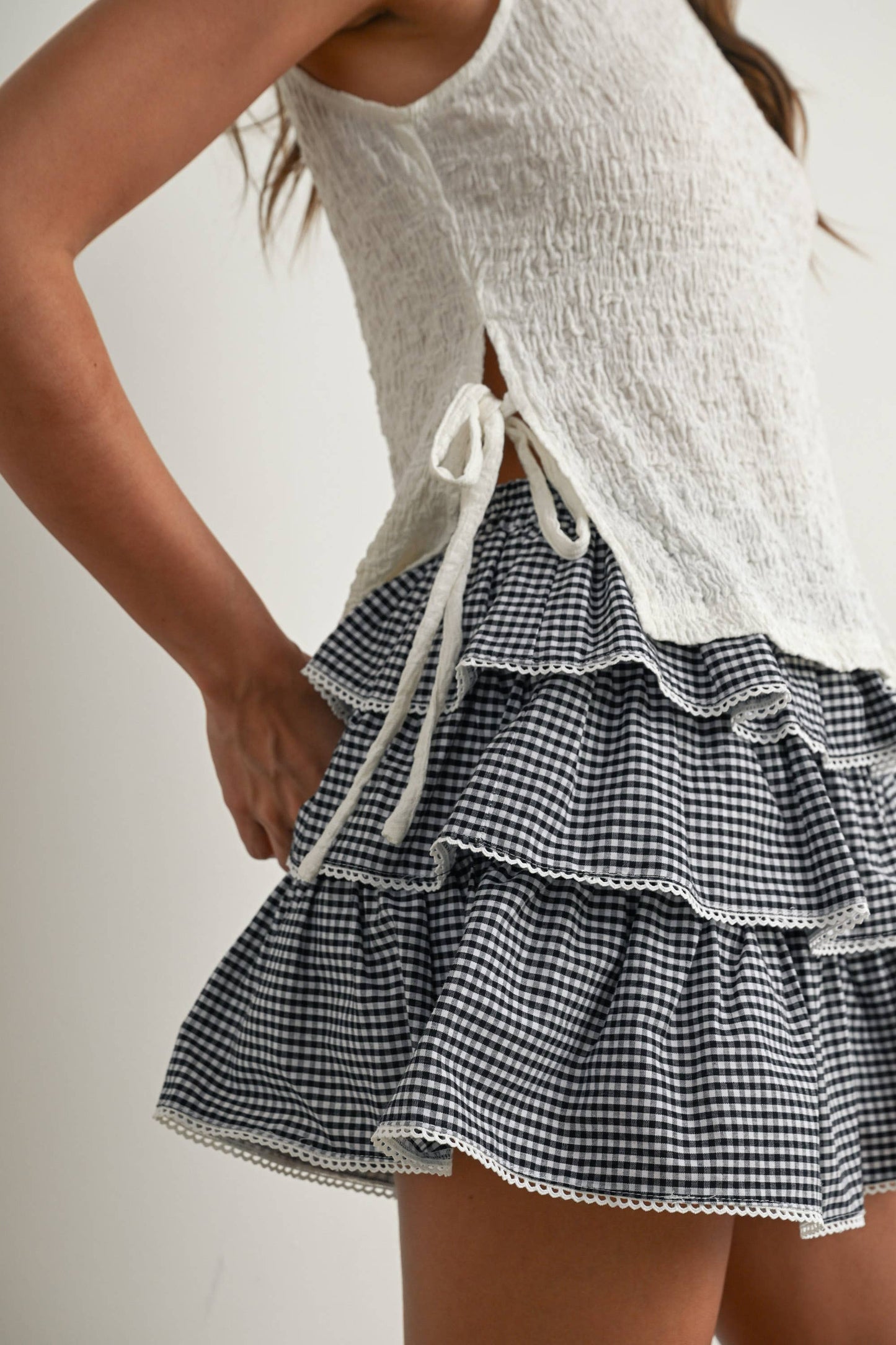 Crimson Texture Tie-Top