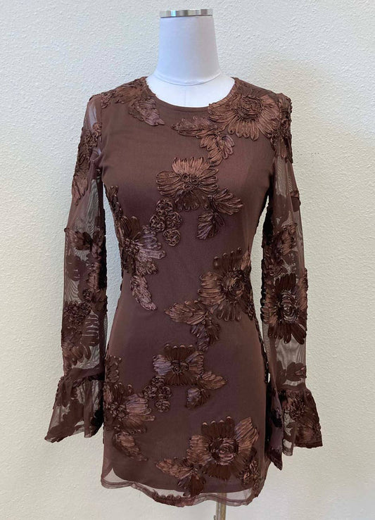 Appliqué Mesh Bell Sleeve Mini Dress