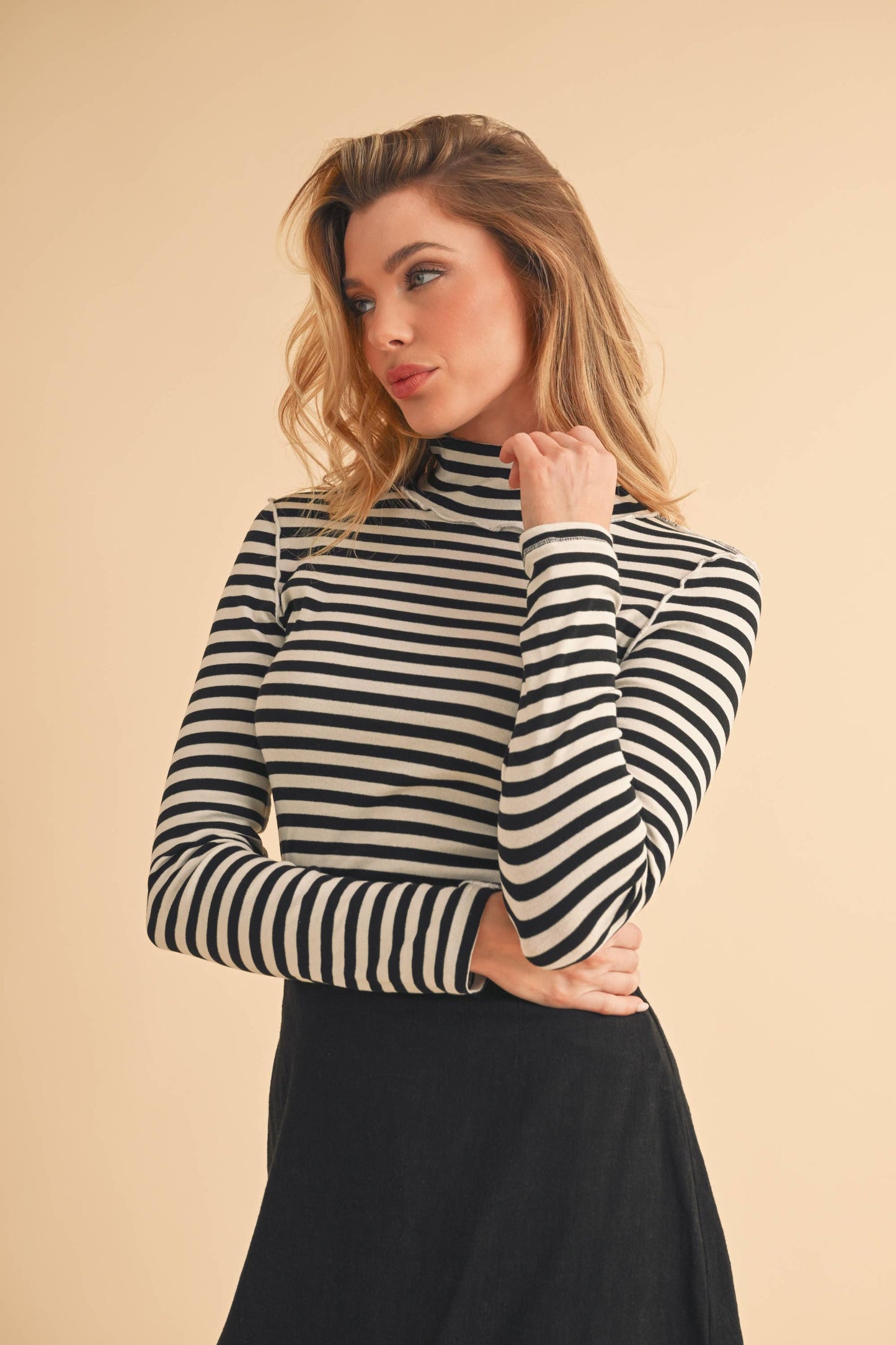 Classic Striped Mock Neck Top