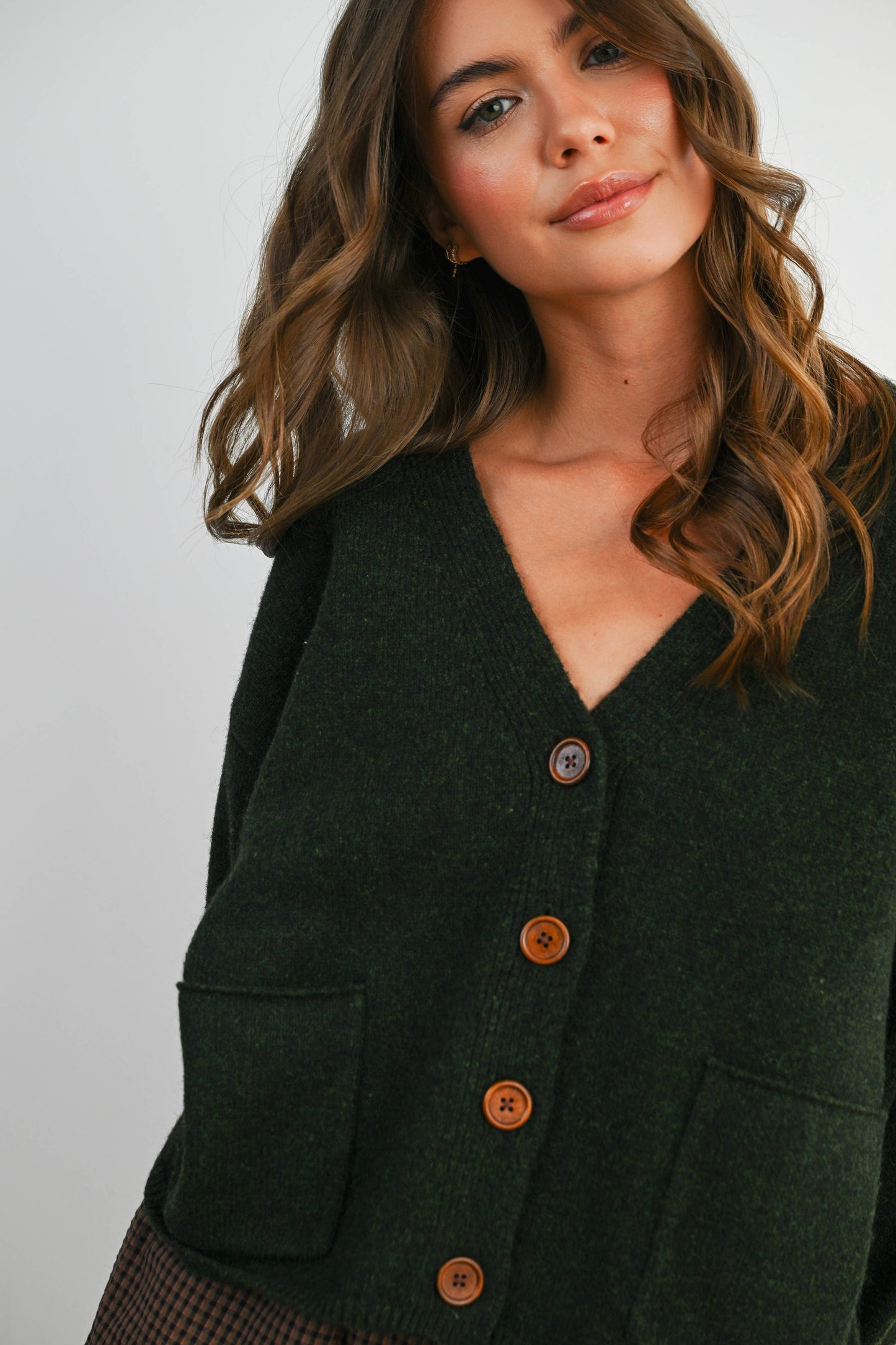 V-Neck Cuff Button-Up Long Sleeve Top