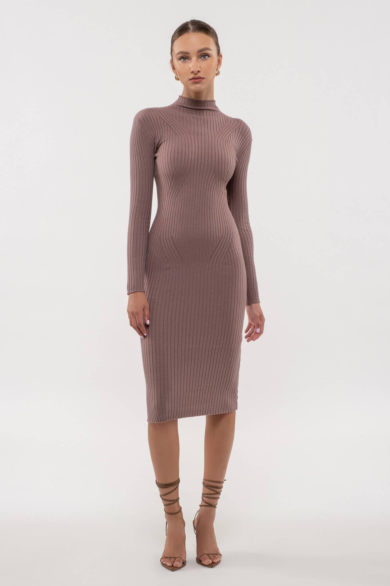 Mock Neck Long Sleeve Sweater Dress