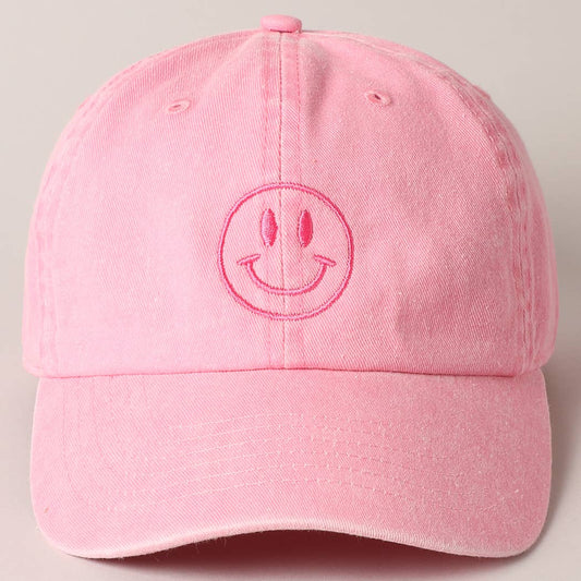 Happy Face Embroidered Cotton Baseball Cap