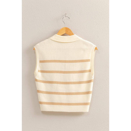 Collared Striped Polo Vest
