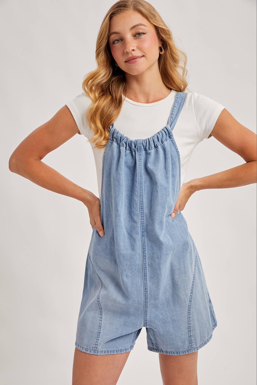 Denim Washed Shortalls Rompers