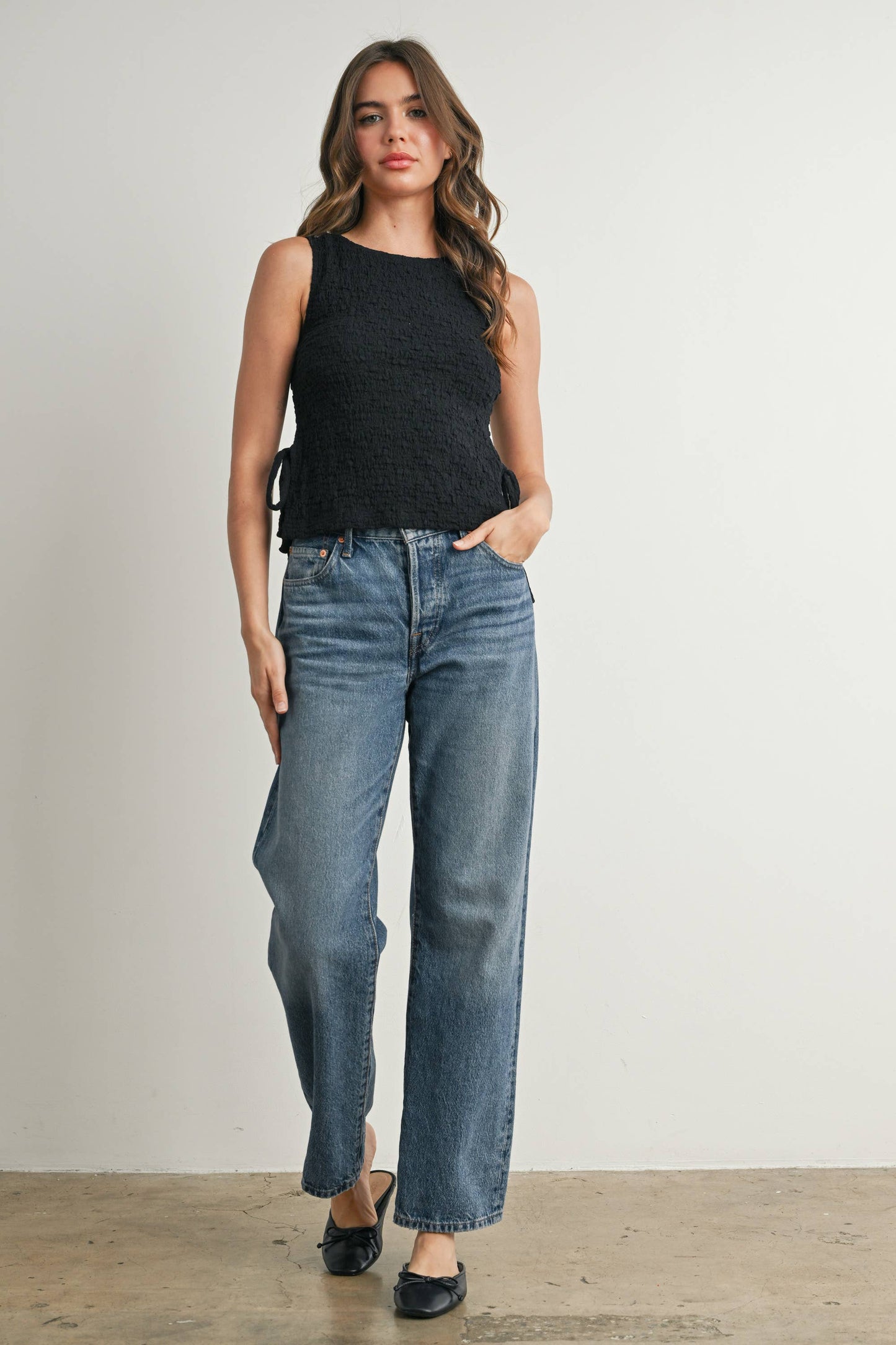 Crimson Texture Tie-Top