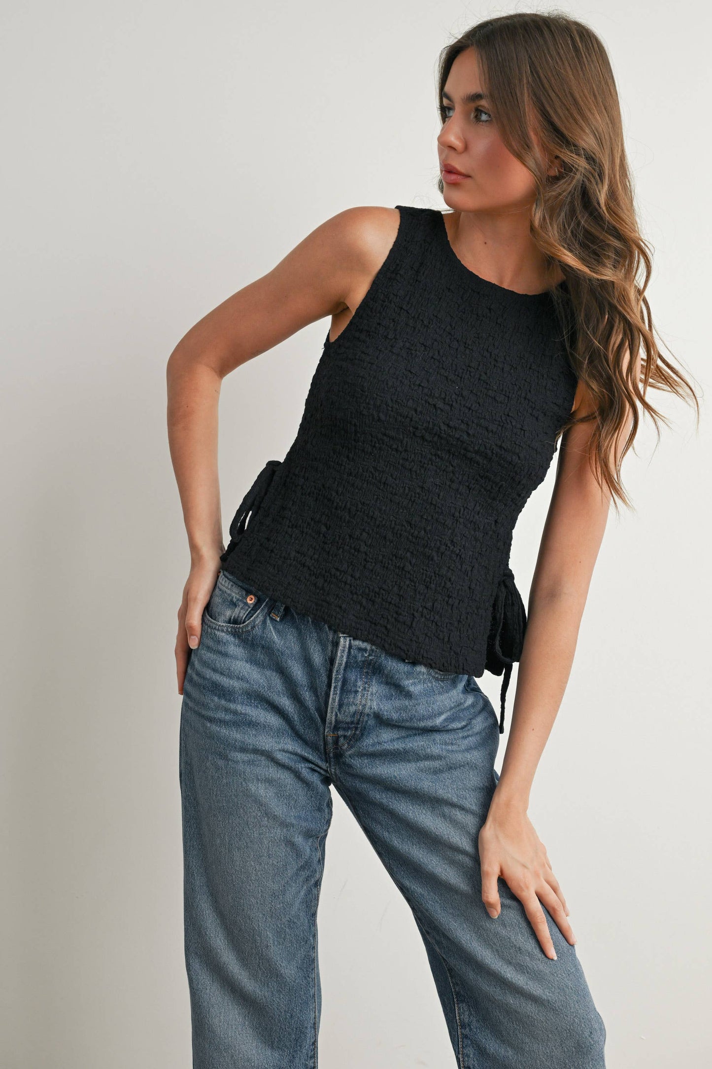 Crimson Texture Tie-Top