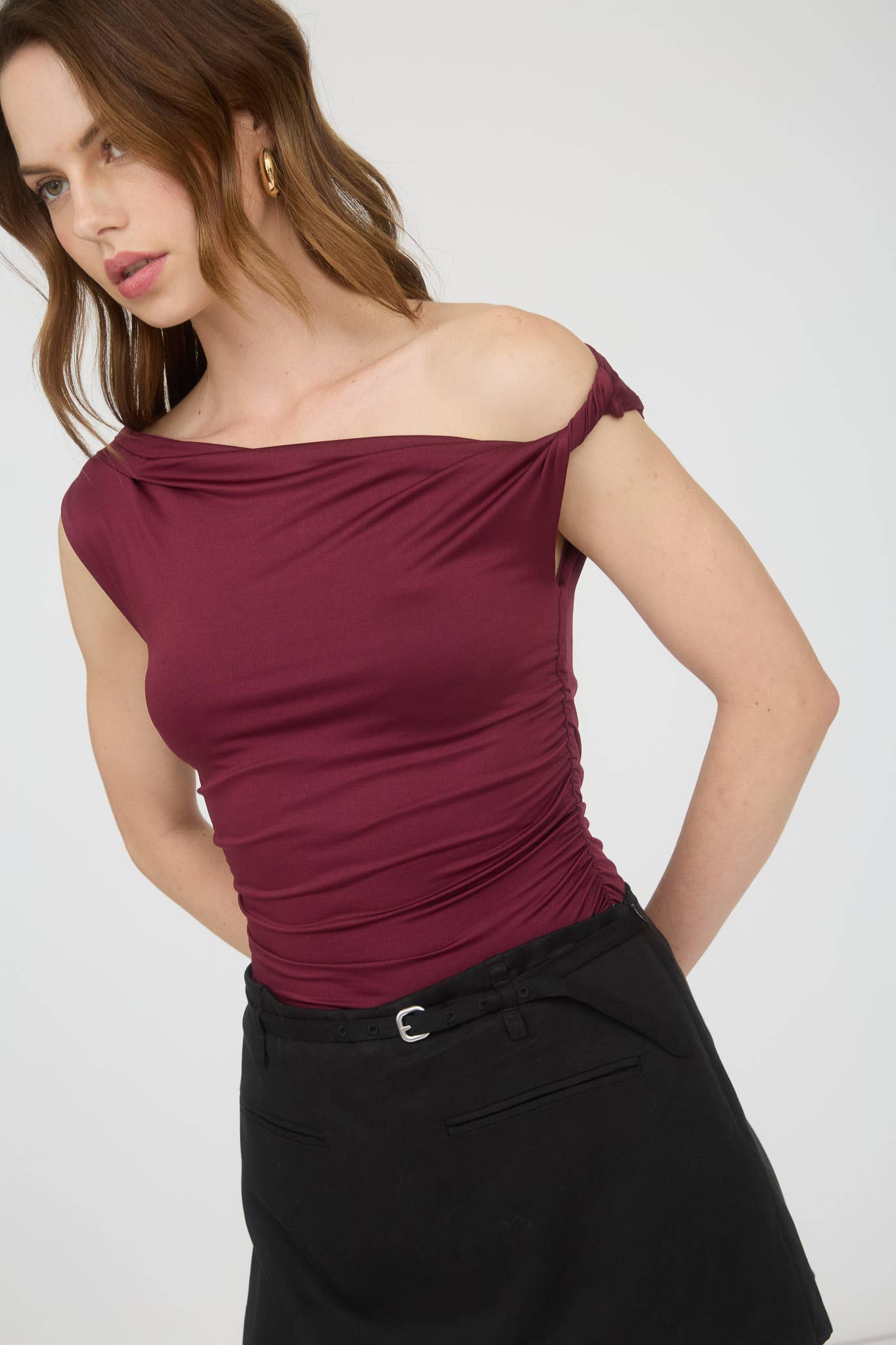 Off-the-Shoulder Twist Shoulder Knit Top