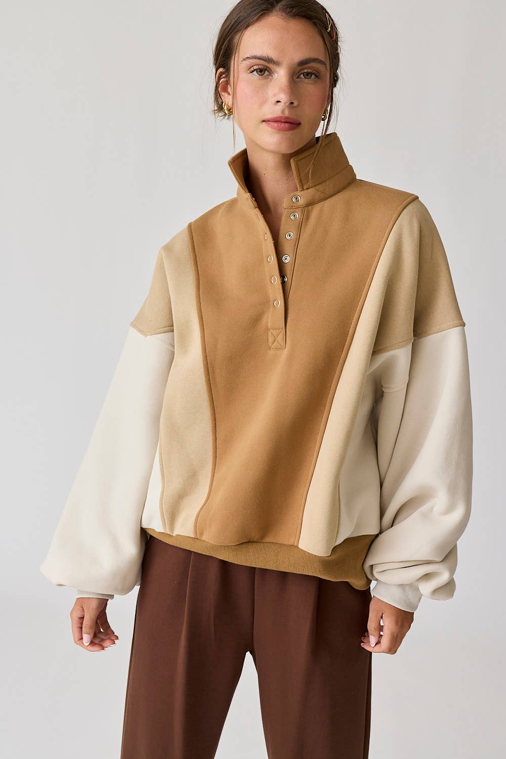 Emma Regular Length Oversized Washed Colorblock Sweater