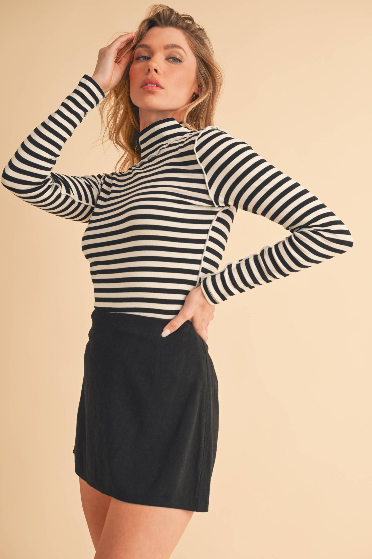 Classic Striped Mock Neck Top