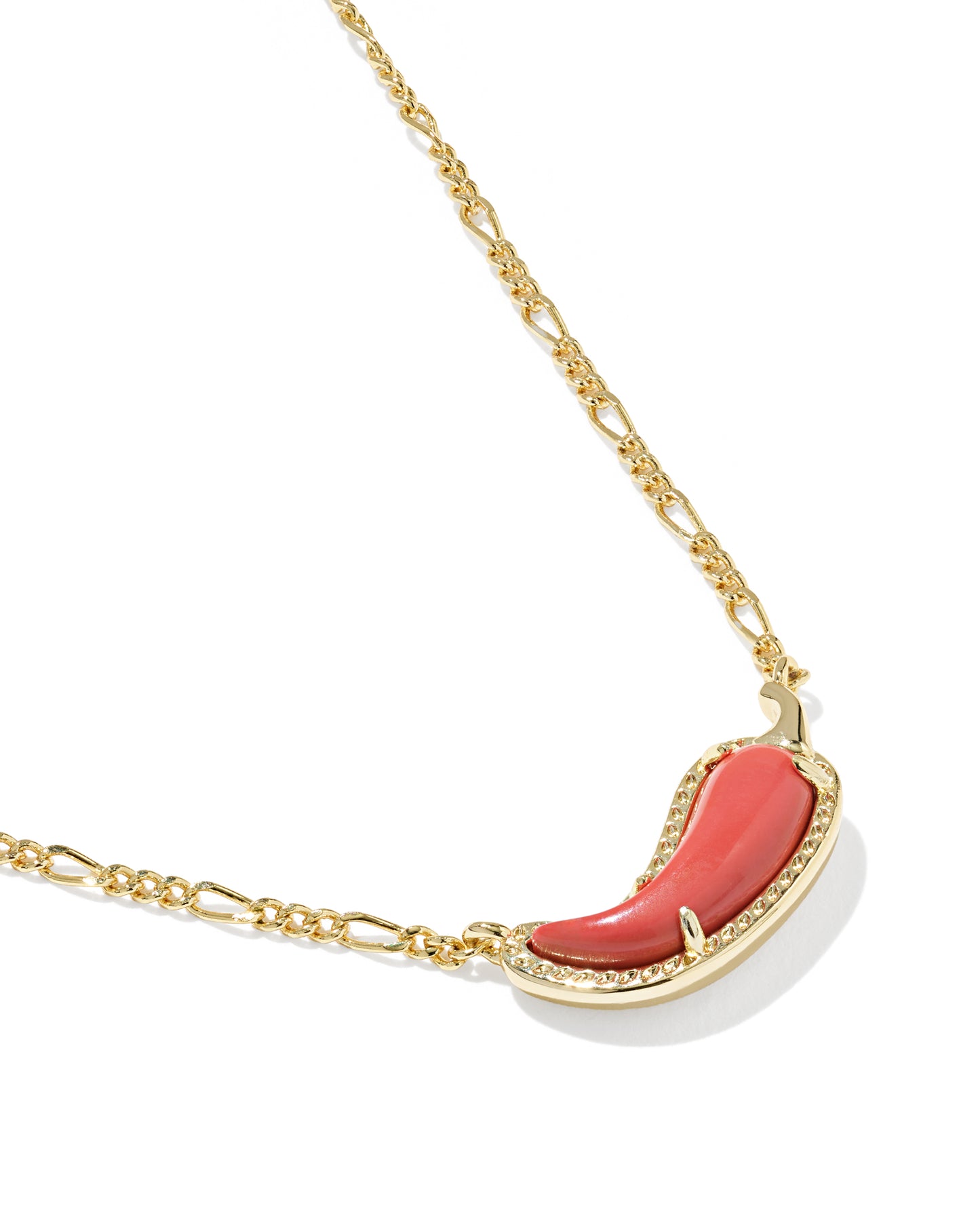 Chili Pepper Short Pendant Necklace Gold Red Vermillion Magnesite