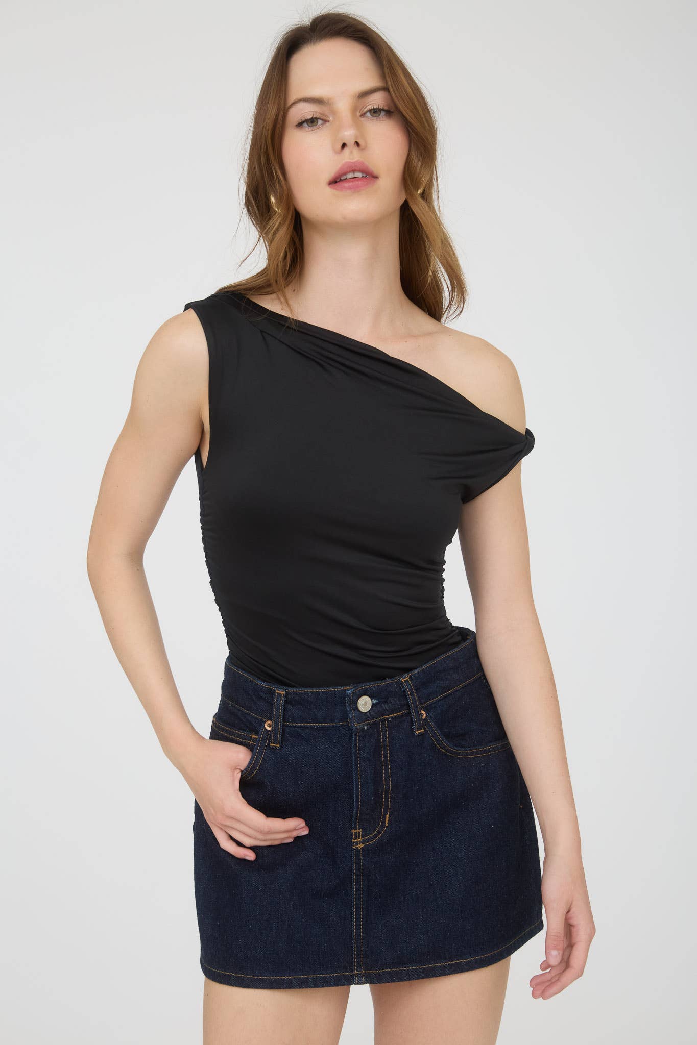 Off-the-Shoulder Twist Shoulder Knit Top