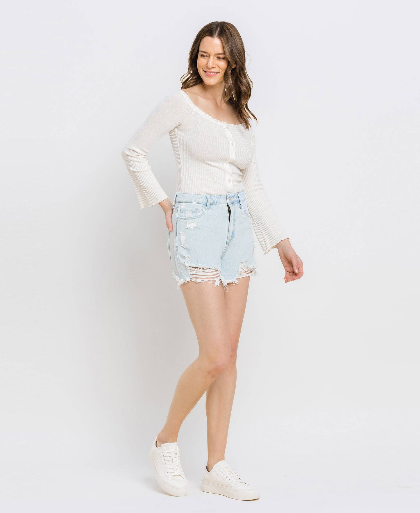 Super High Rise Distressed Mom Shorts