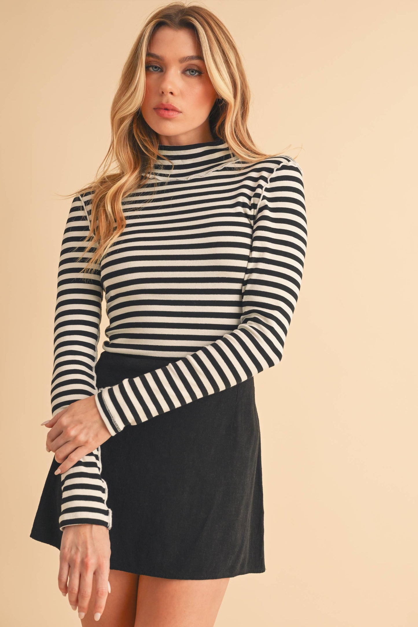 Classic Striped Mock Neck Top