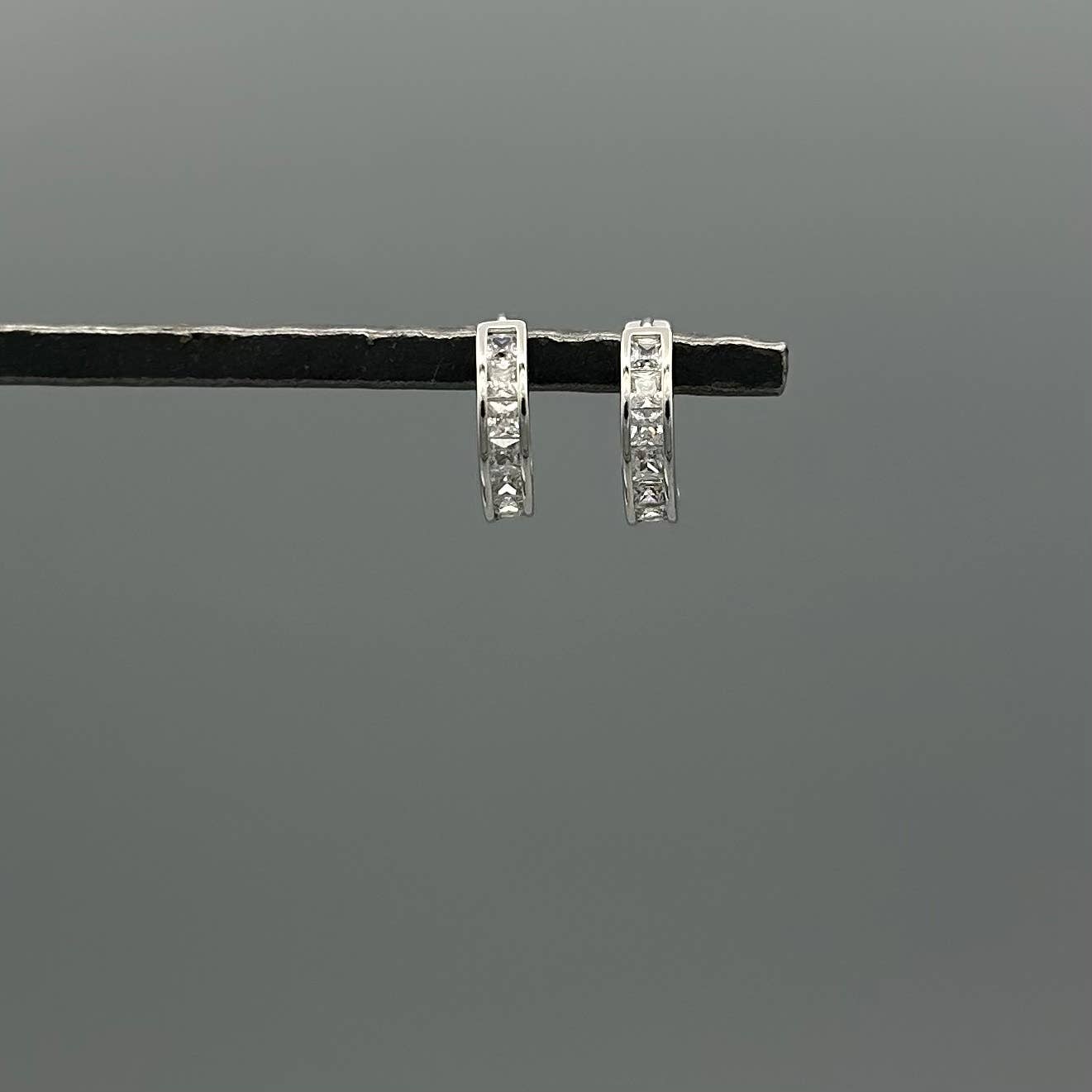 Sterling Silver Square Cz Channel Huggies