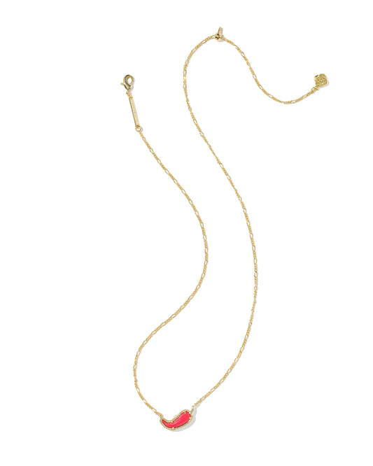 Chili Pepper Short Pendant Necklace Gold Red Vermillion Magnesite