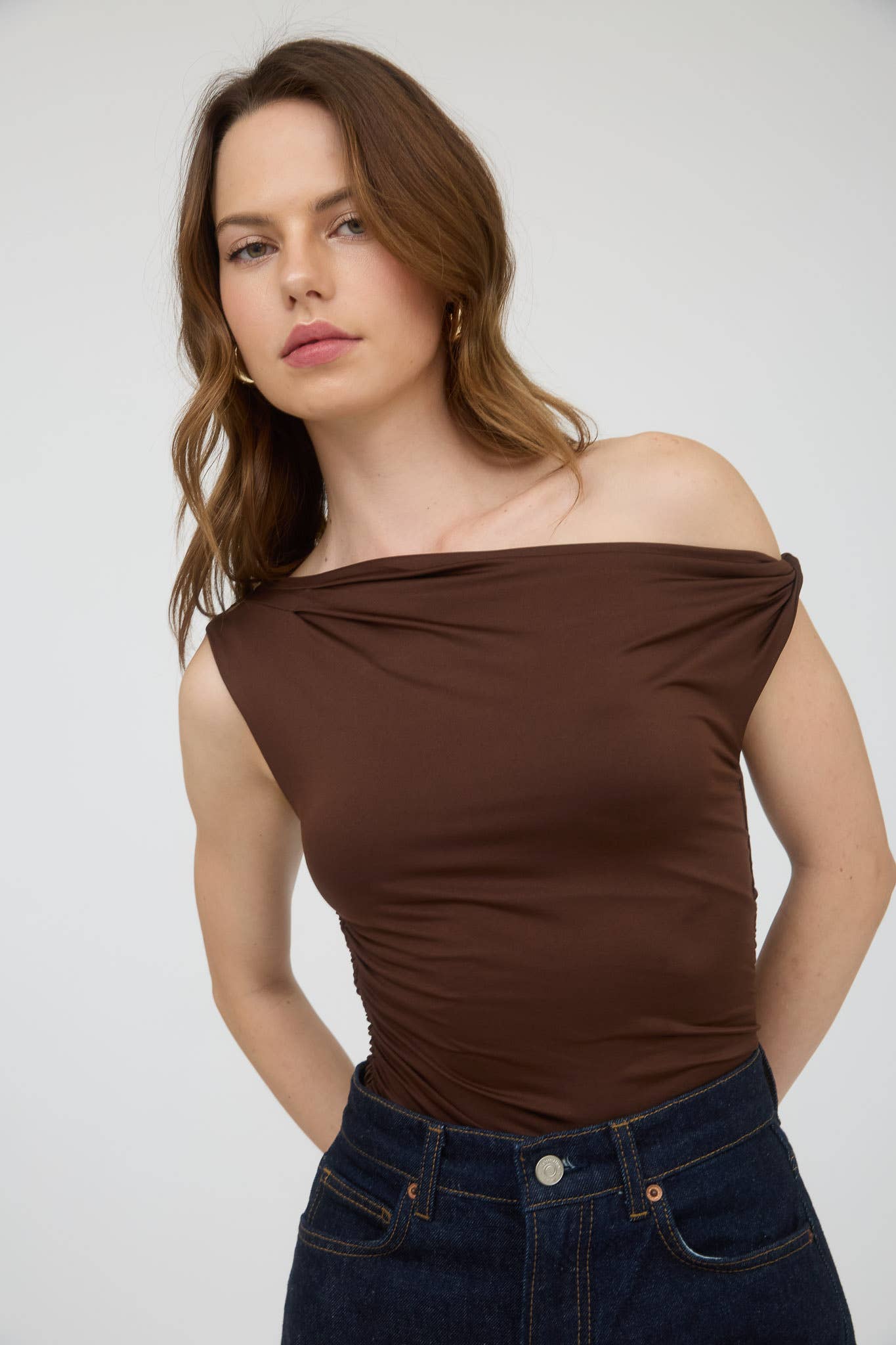Off-the-Shoulder Twist Shoulder Knit Top