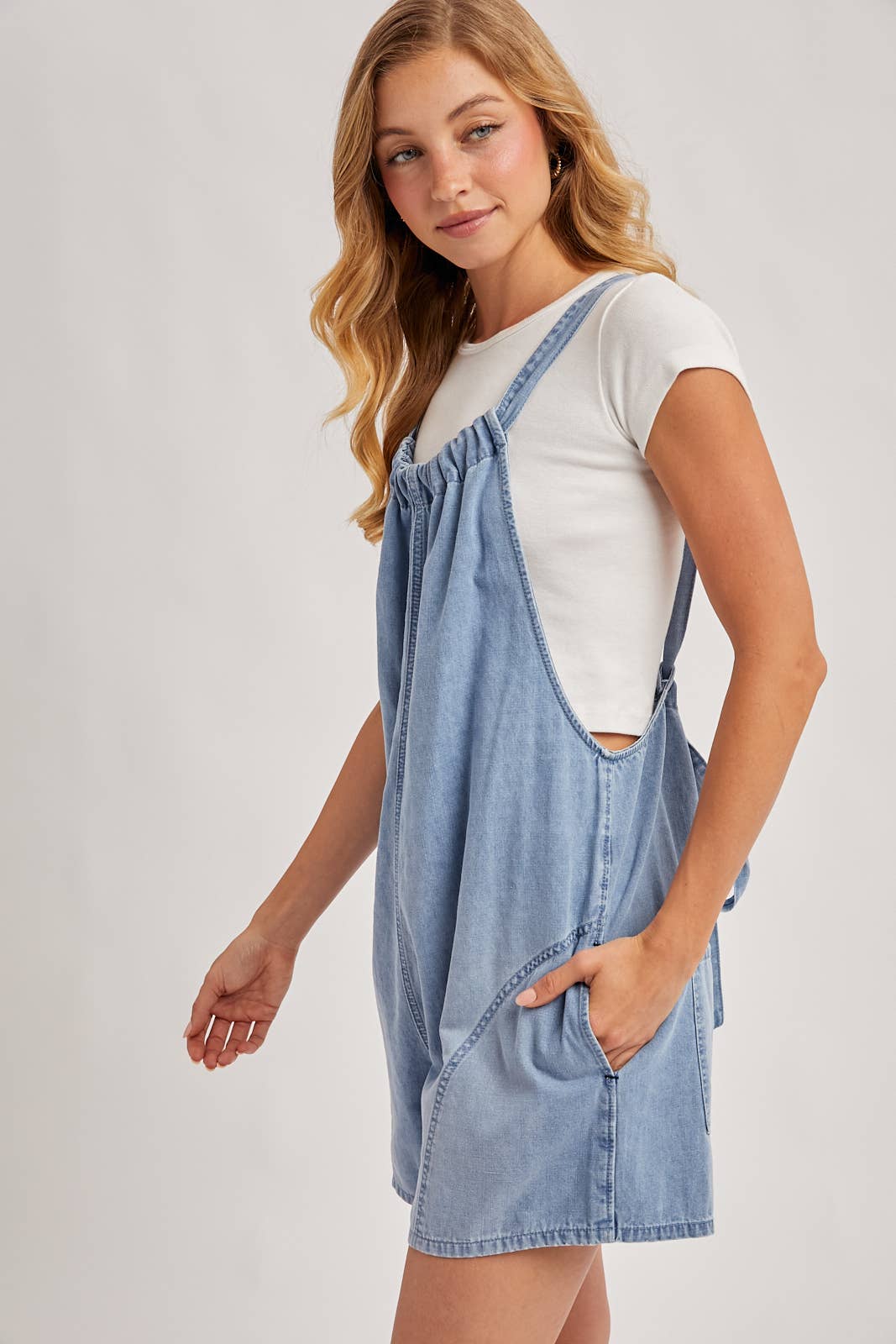 Denim Washed Shortalls Rompers