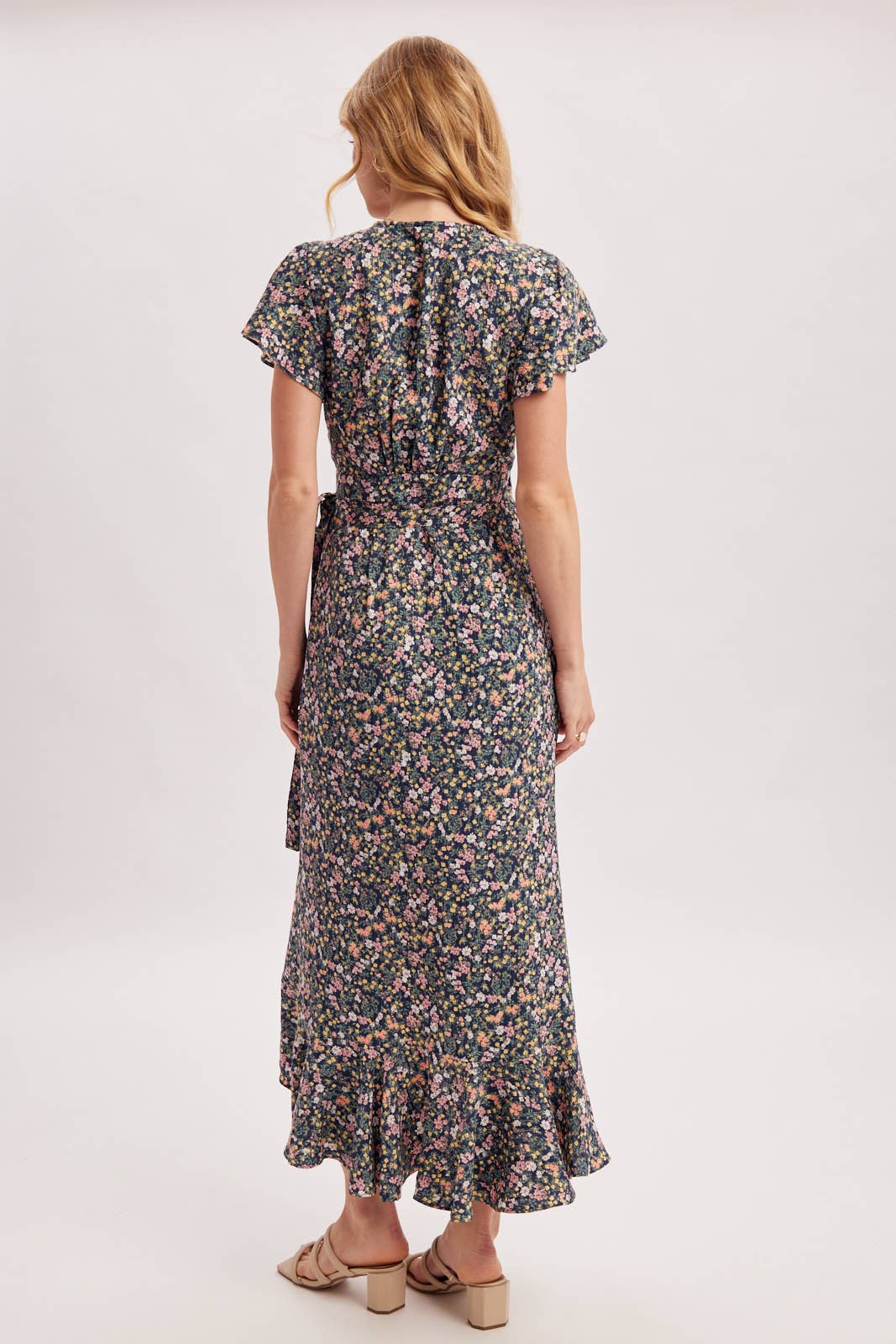 Floral Print Ruffled Hem Wrap Maxi Dress