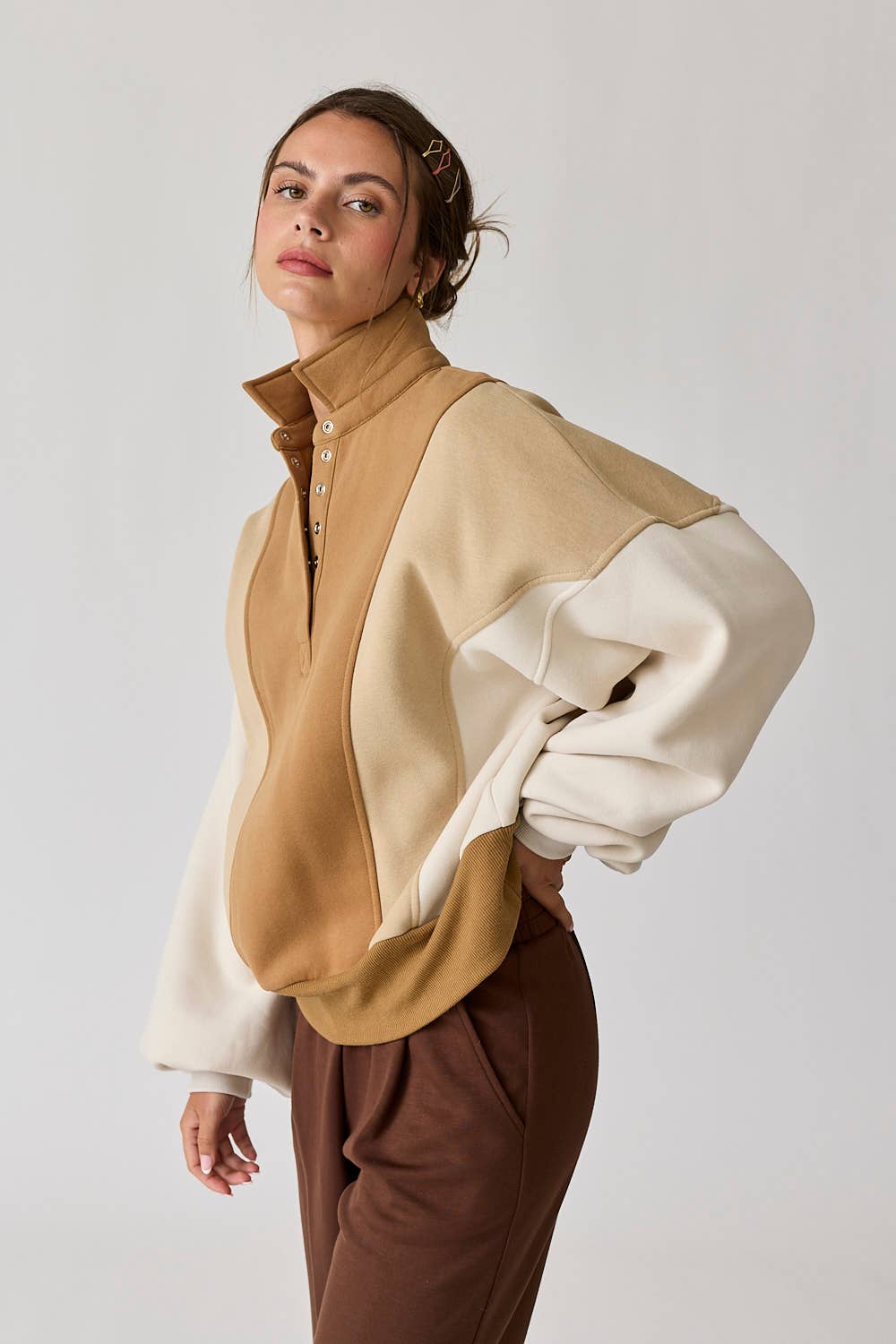 Emma Regular Length Oversized Washed Colorblock Sweater