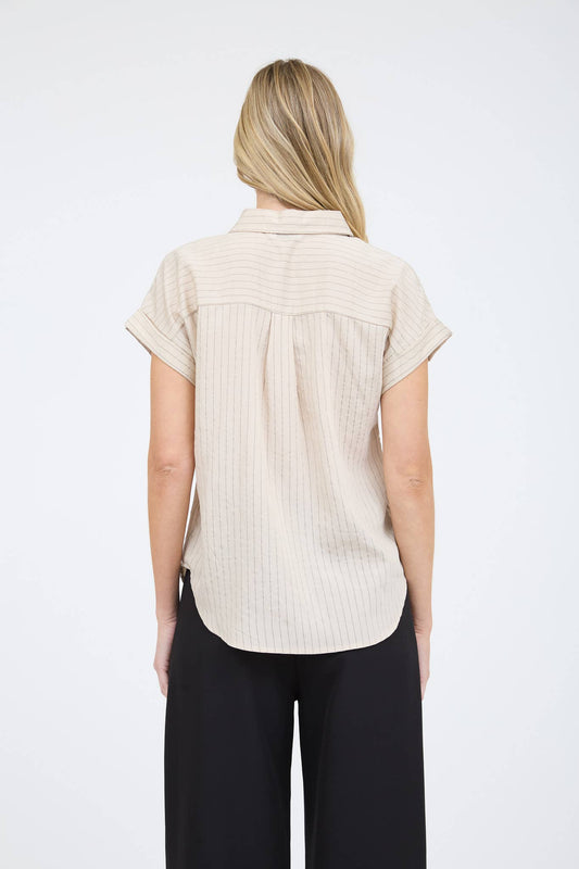 Lightweight Pinstripe Button-Down Top