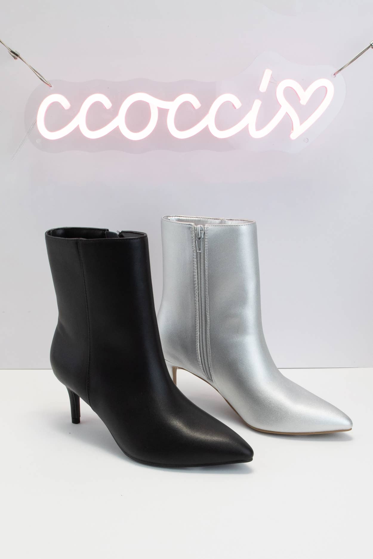 Black Pointed Toe Kitten Stilleto Heel Booties