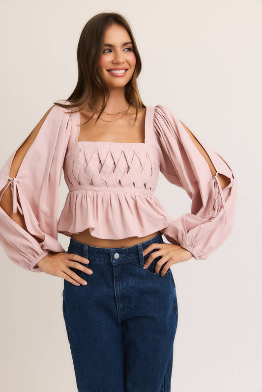 Long Sleeve Square Neck Detail Top