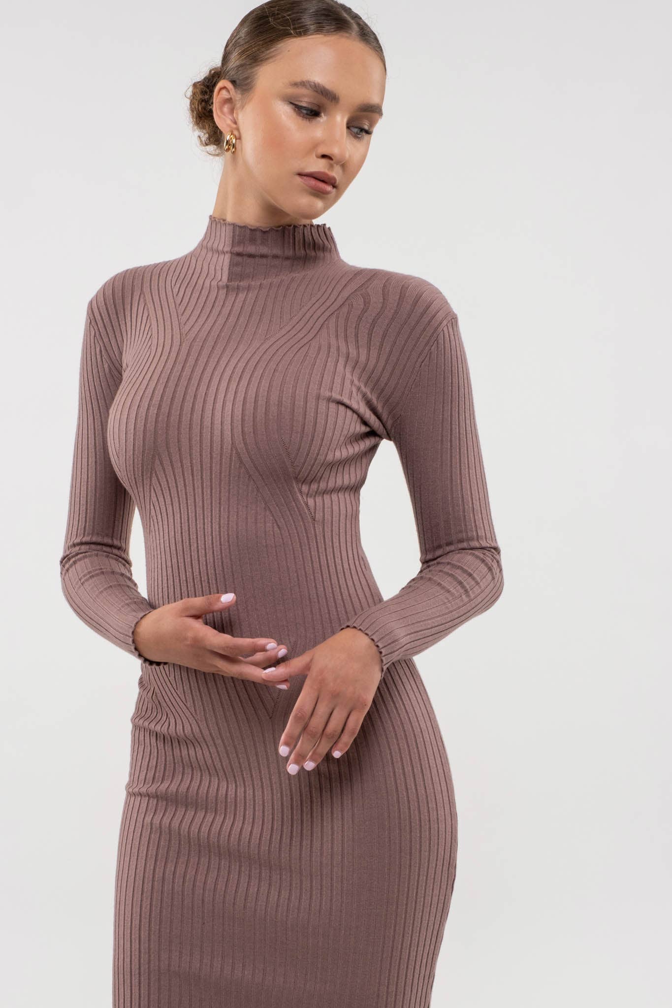 Mock Neck Long Sleeve Sweater Dress