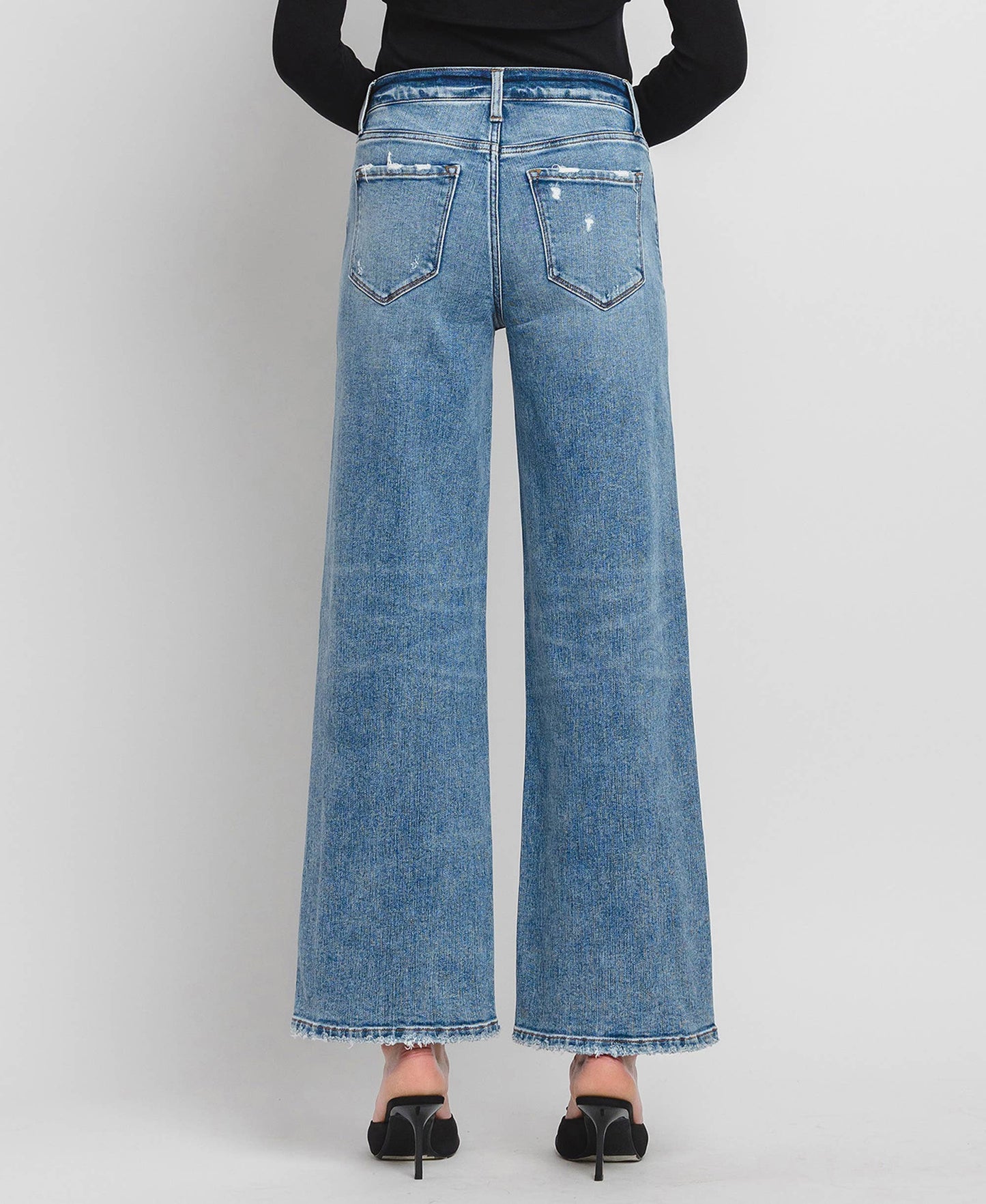 High Rise Medium Wash Full-Length Wide Leg Jeans