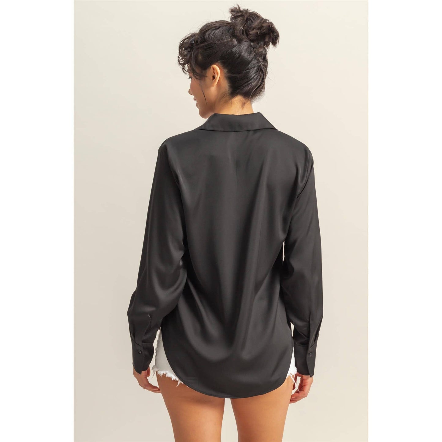 Button-Up Collared Satin Blouse