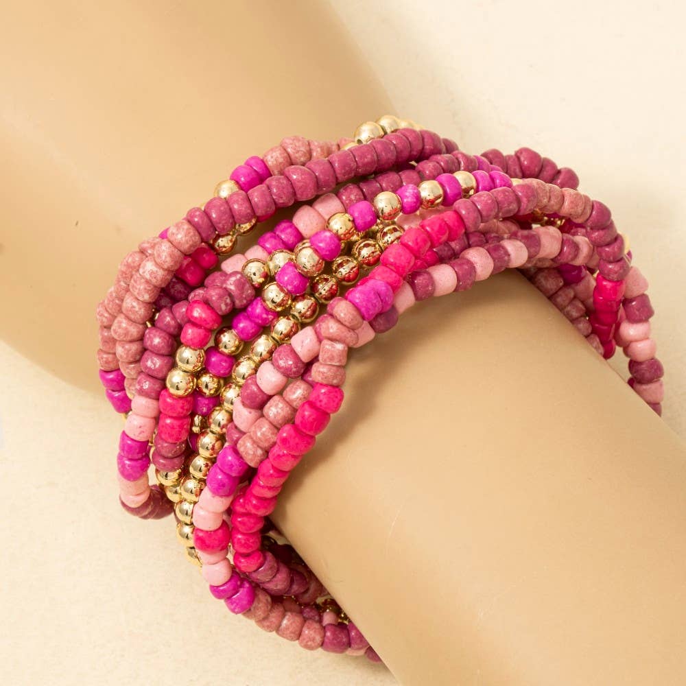 Assorted Pink Tones Seed Beaded Bracelet Set