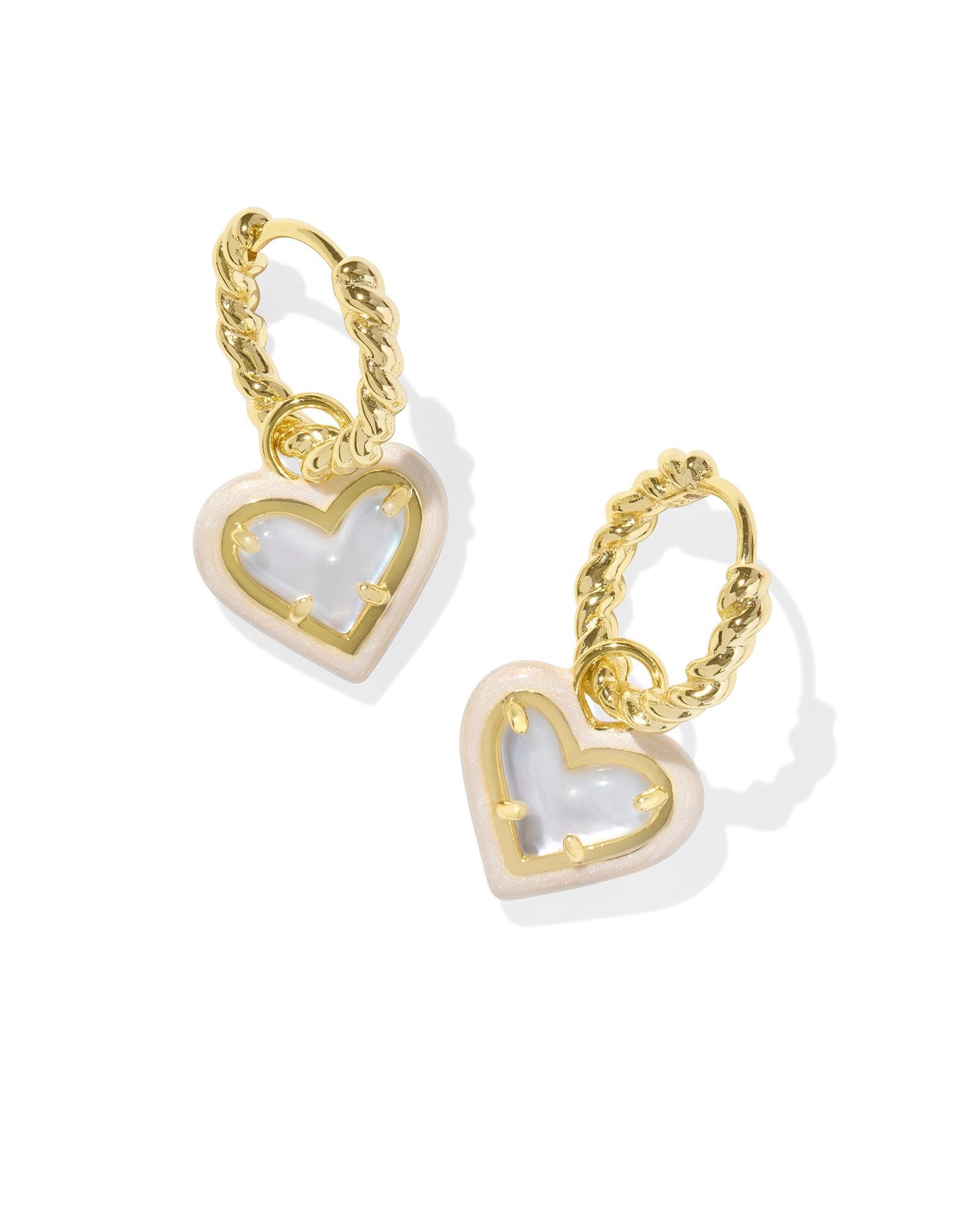 Ari Heart Enamel Frame Huggie Earrings Gold Ivory Mother of Pearl