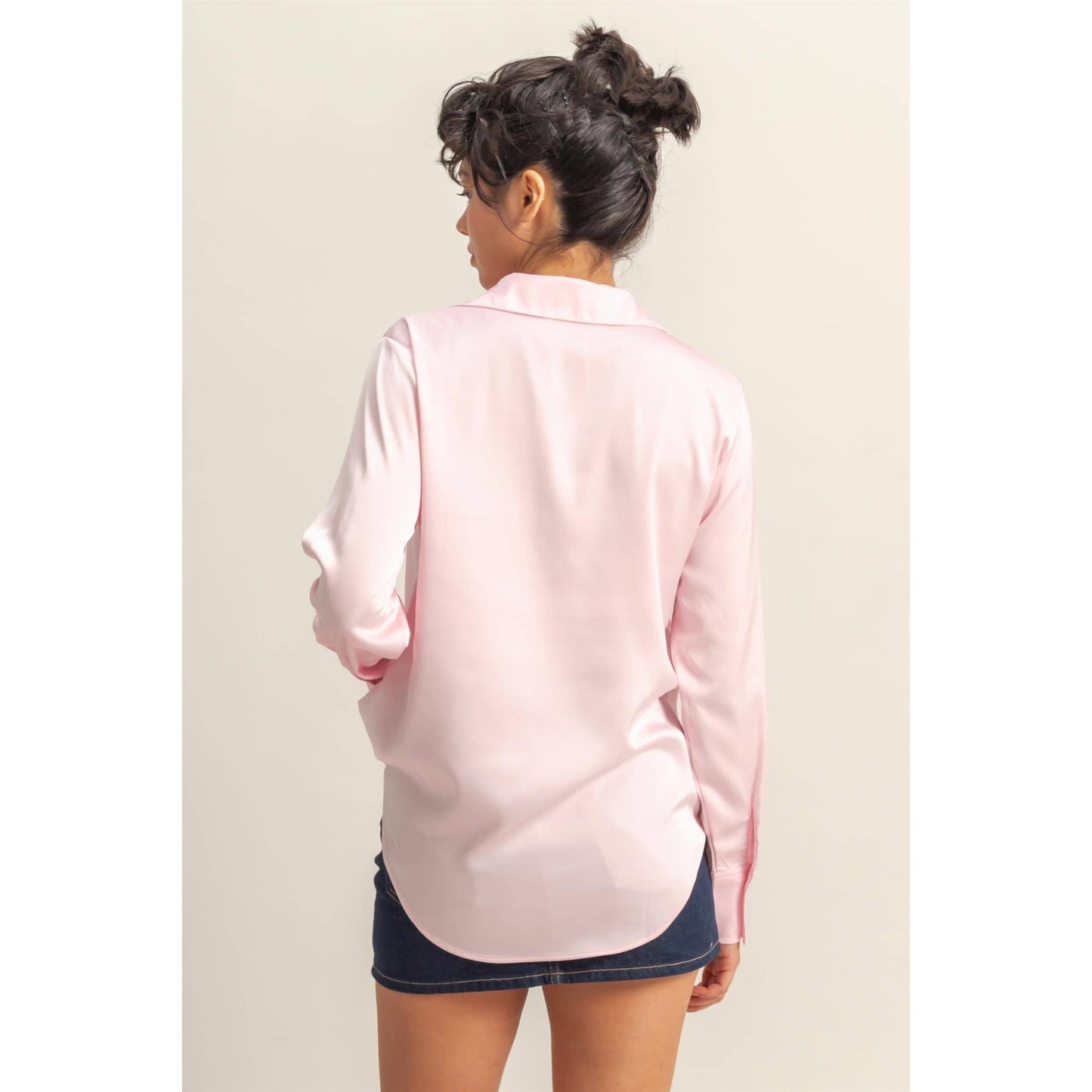 Button-Up Collared Satin Blouse