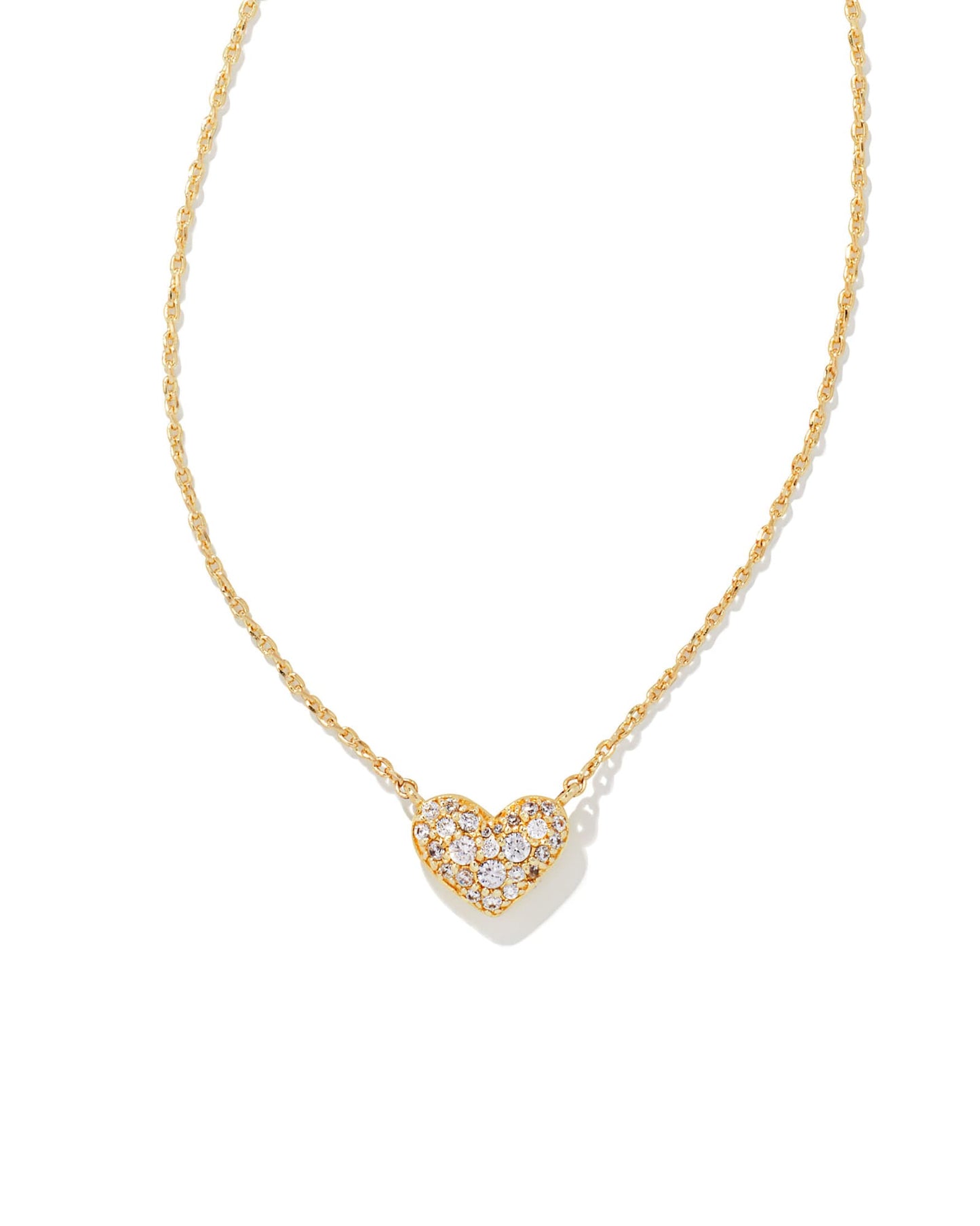 Ari Pave Crystal Heart Necklace in Gold White Crystal